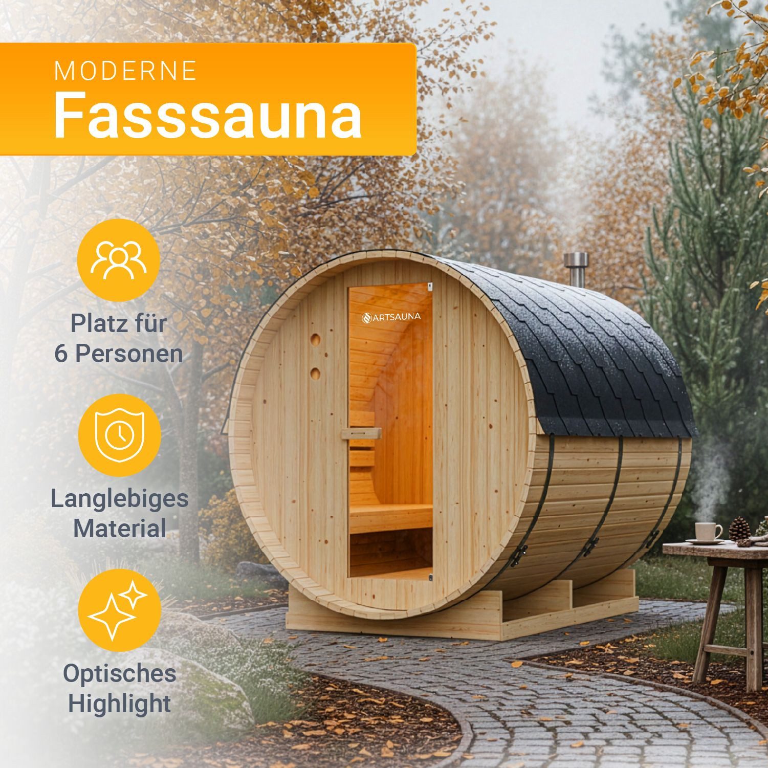 Artsauna Fasssauna Spitzbergen 220, BxTxH: 191 x 220 x 193 cm, für 6 Person günstig online kaufen