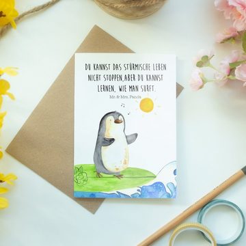 Mr. & Mrs. Panda Grußkarte Pinguin Surfer - Weiß - Geschenk, Geburtstagskarte, Urlaub, Wellen re, Matte Innenseite