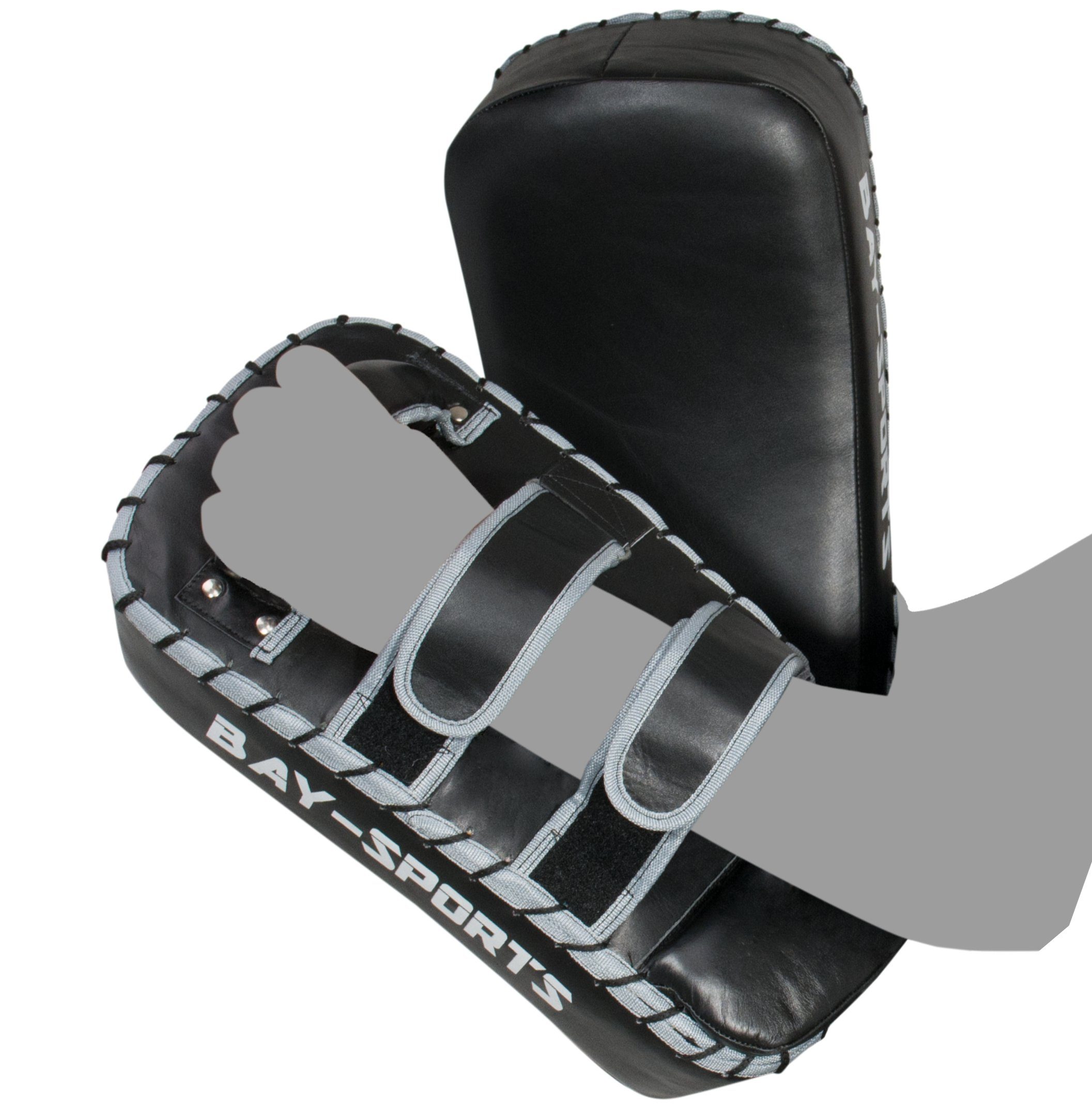 BAY-Sports Блокнот Arm-Schlagpolster Thai Pad Pratze Thaiboxen Muay Thai Kickboxen Leder, mit Ellbogenpolster, 42 cm, gebogen, Echtes Leder