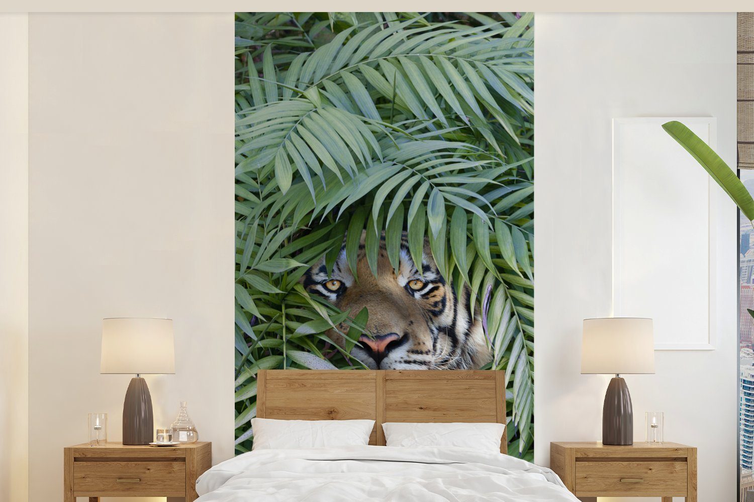 MuchoWow Fototapete Versteckter Tiger zwischen den Pflanzen, Matt, bedruckt, (2 St), Vliestapete für Wohnzimmer Schlafzimmer Küche, Fototapete