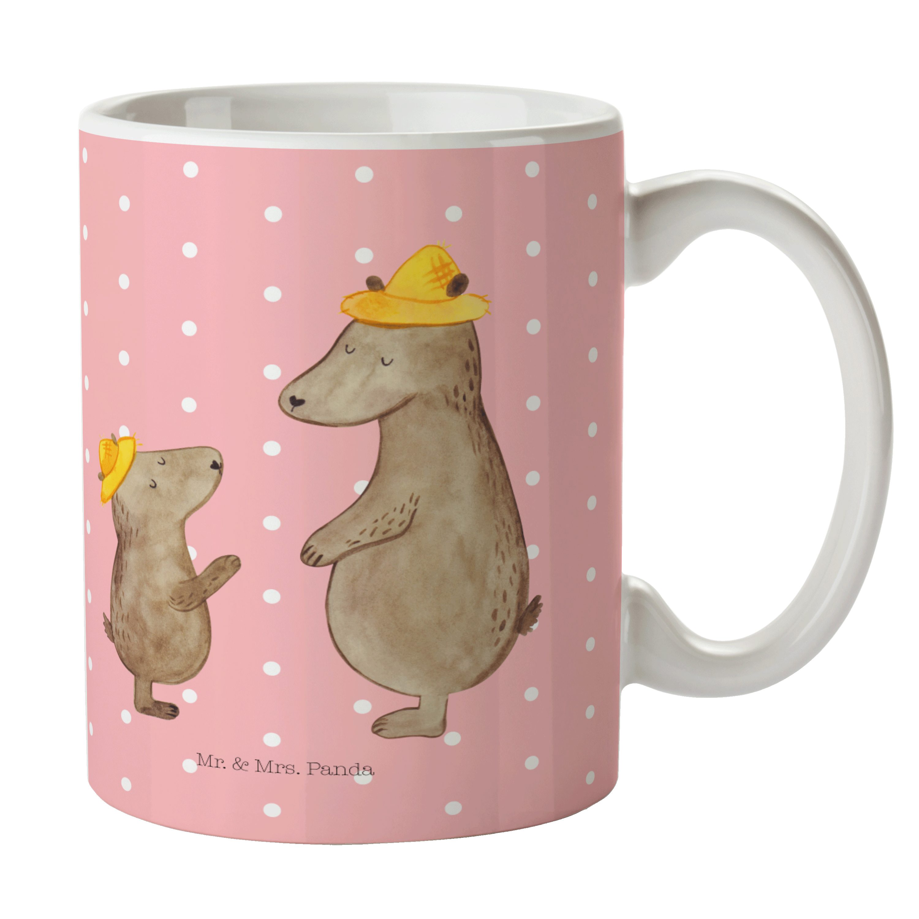 Mr. & Mrs. Panda Tasse Bären mit Hut - Rot Pastell - Geschenk, Vatertag, Muttertag, Kind, Ki, Keramik