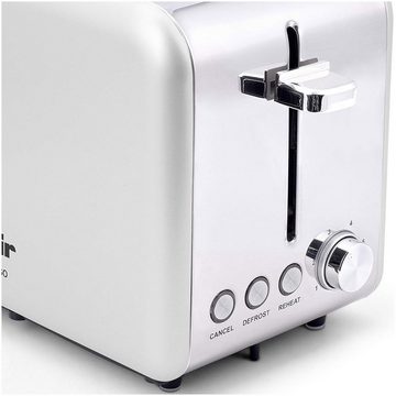 FAKIR Toaster Calypso, 2 kurze Schlitze, für 2 Scheiben, 850 W, Edelstahl, 6 Stufen, Aufwärm- & Auftaufunktion, Brötchenaufsatz