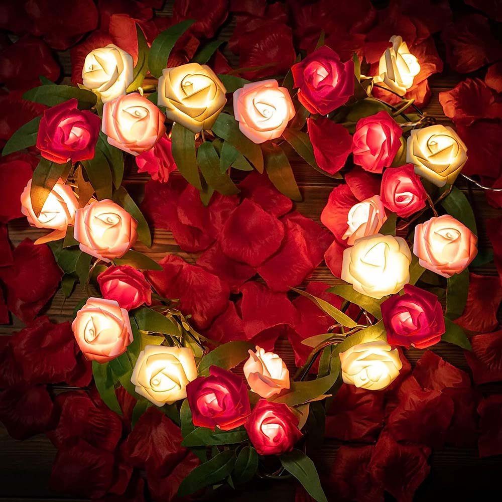 Schlafzimmer Rosa+Weiß+Rot für Blume, Party Rosnek Datum LED-Lichterkette 3M, Deko Valentinstag, Rose Hochzeit batteriebetrieben,
