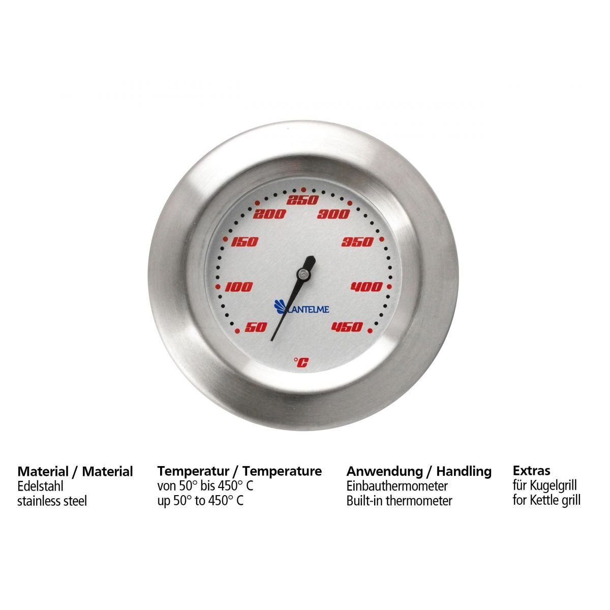Lantelme Grillthermometer 450°C Grill Grillraum Grilldeckel Thermometer Edelstahl, 2-tlg., Grillzubehör für Grillraum Temperaturüberwachung beim Grillen