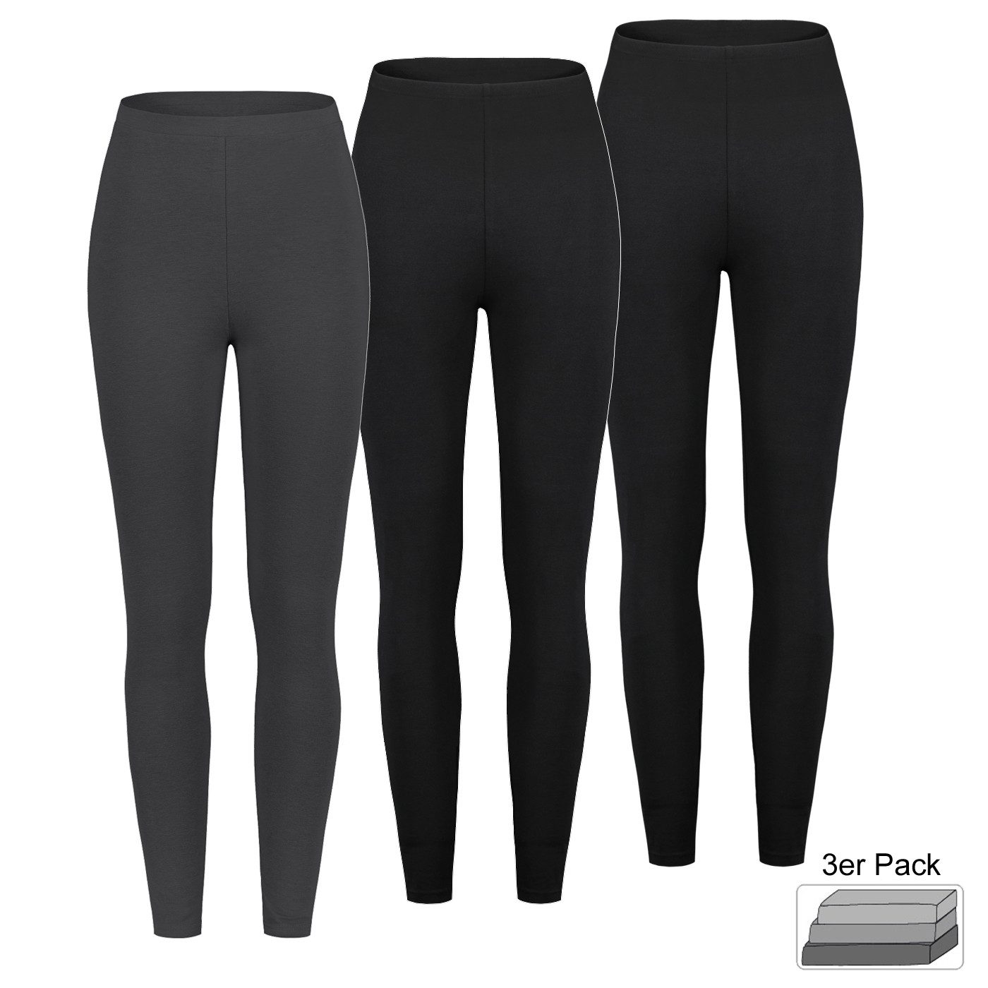 SUBLEVEL Stretch-Hose Bequeme Damen Leggings Freizeit Sport Blickdicht 3er-Pack Sporthose