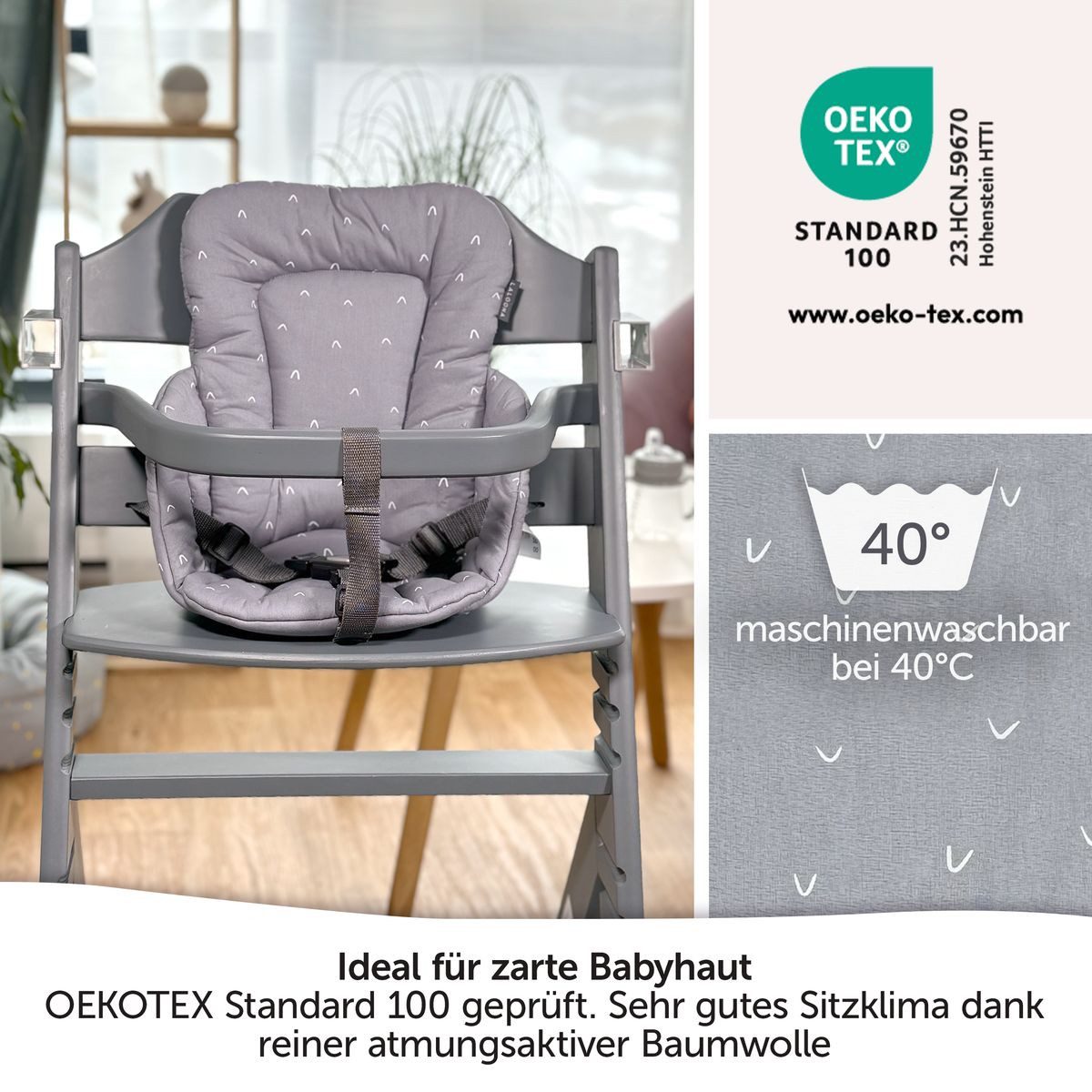 LaLoona Hochstuhlauflage Curves - Grau, Sitzverkleinerer für Hochstuhl Bebeconfort Timba - Baby Sitzpolster