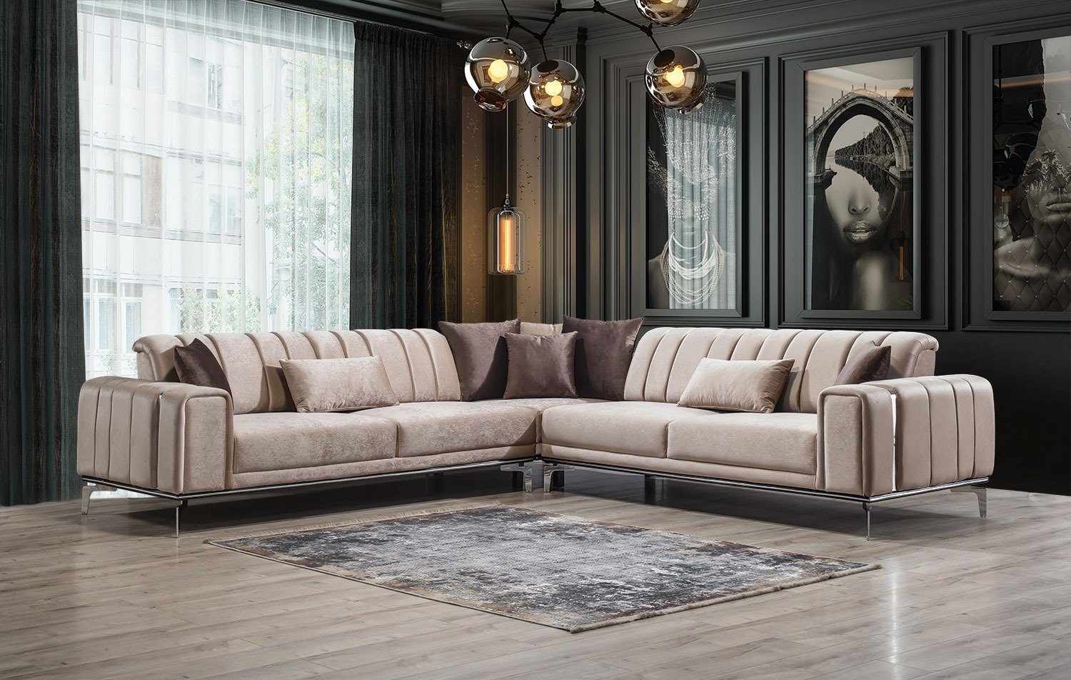 Mikrofaserstoff Villa Quality Möbel Ecksofa Made 1, Beige in Turkey- Eden, Pflegeleichter