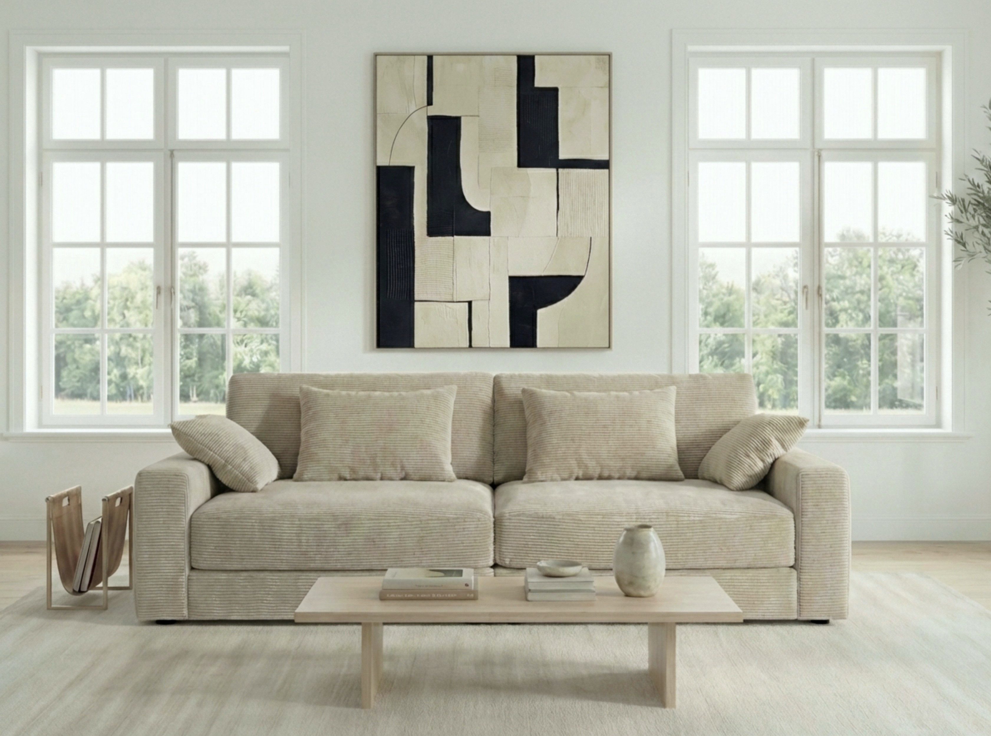 luma-home Big-Sofa 15251, Lounge Couch B290/T135/H90 cm, extratiefe Sitzfläche, Bonellfederkern-Polsterung, weicher robuster Cord-Bezug Beige Grau