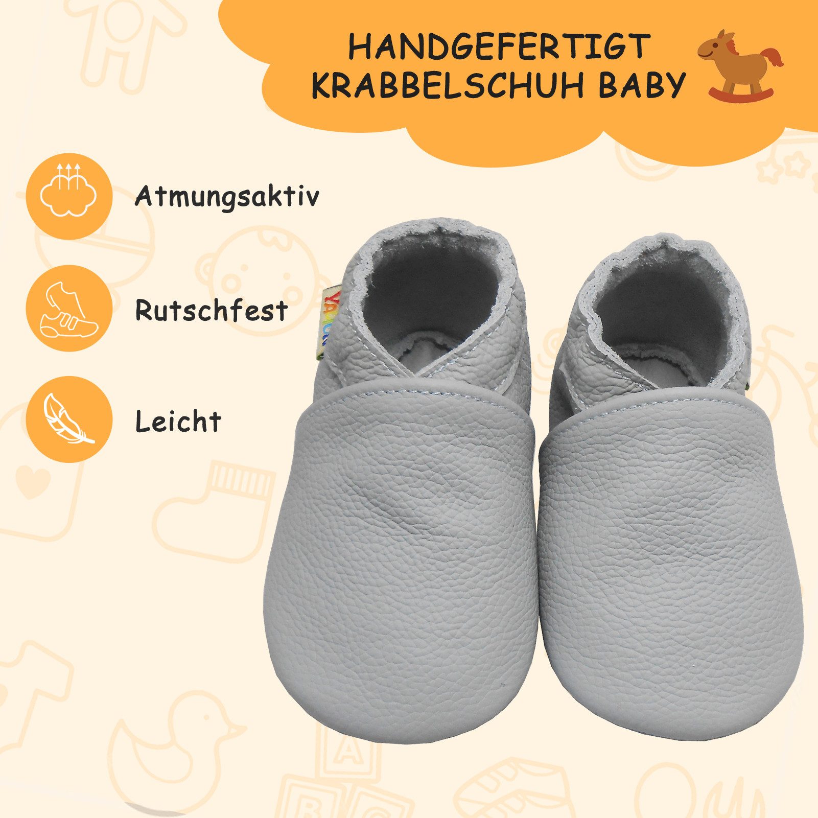 Yalion Yalion Leder Baby-Lauflernschuhe, weich, rutschfest, handgefertigt Krabbelschuh Baby Schuh aus echtem Leder,Barfußgefühl & rutschfester Sohle