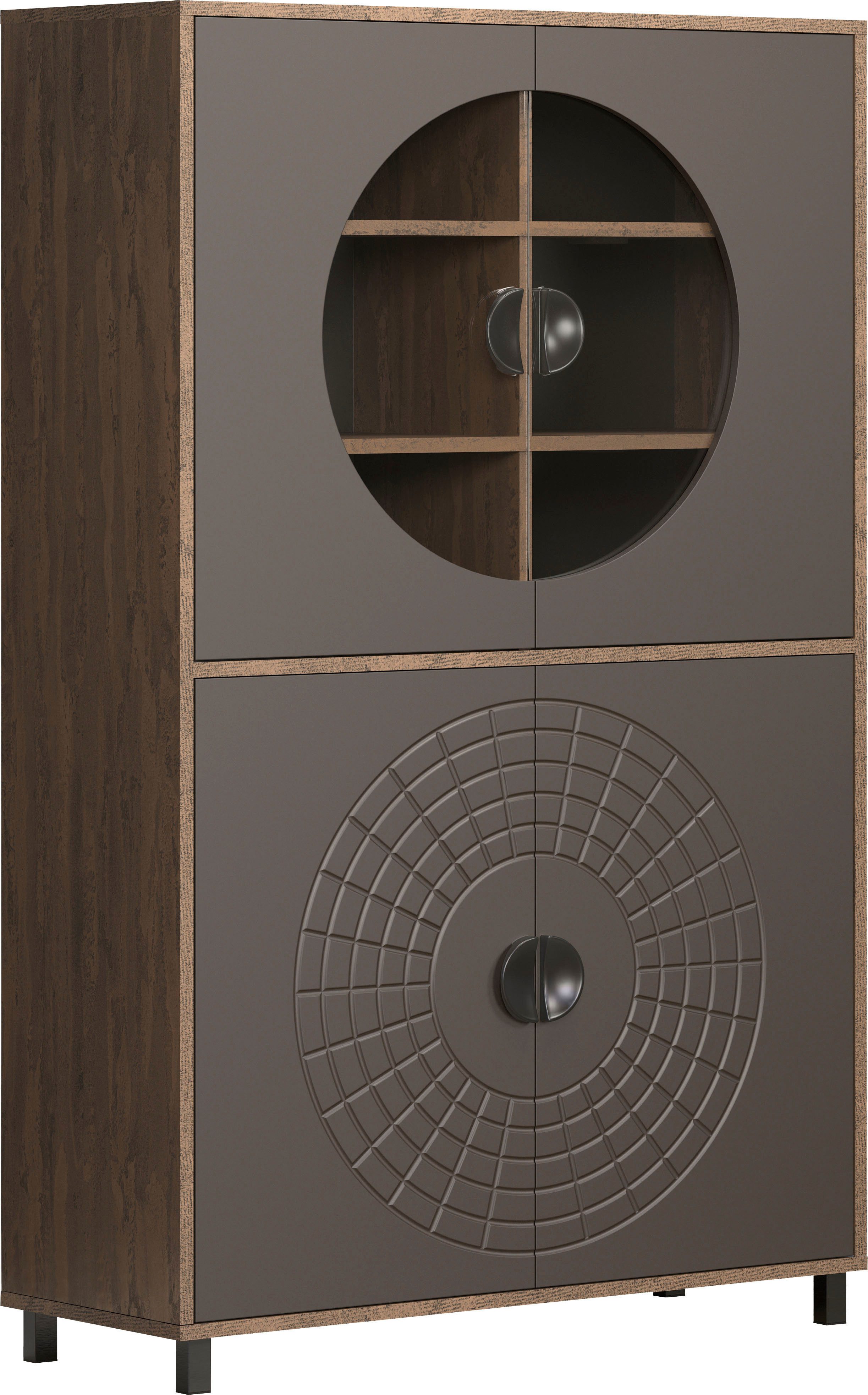 Home affaire Hochkommode Fusion (1 St), Vitrine mit besonderem Kreismuster - Hochzeitsschrank in Vintageoptik