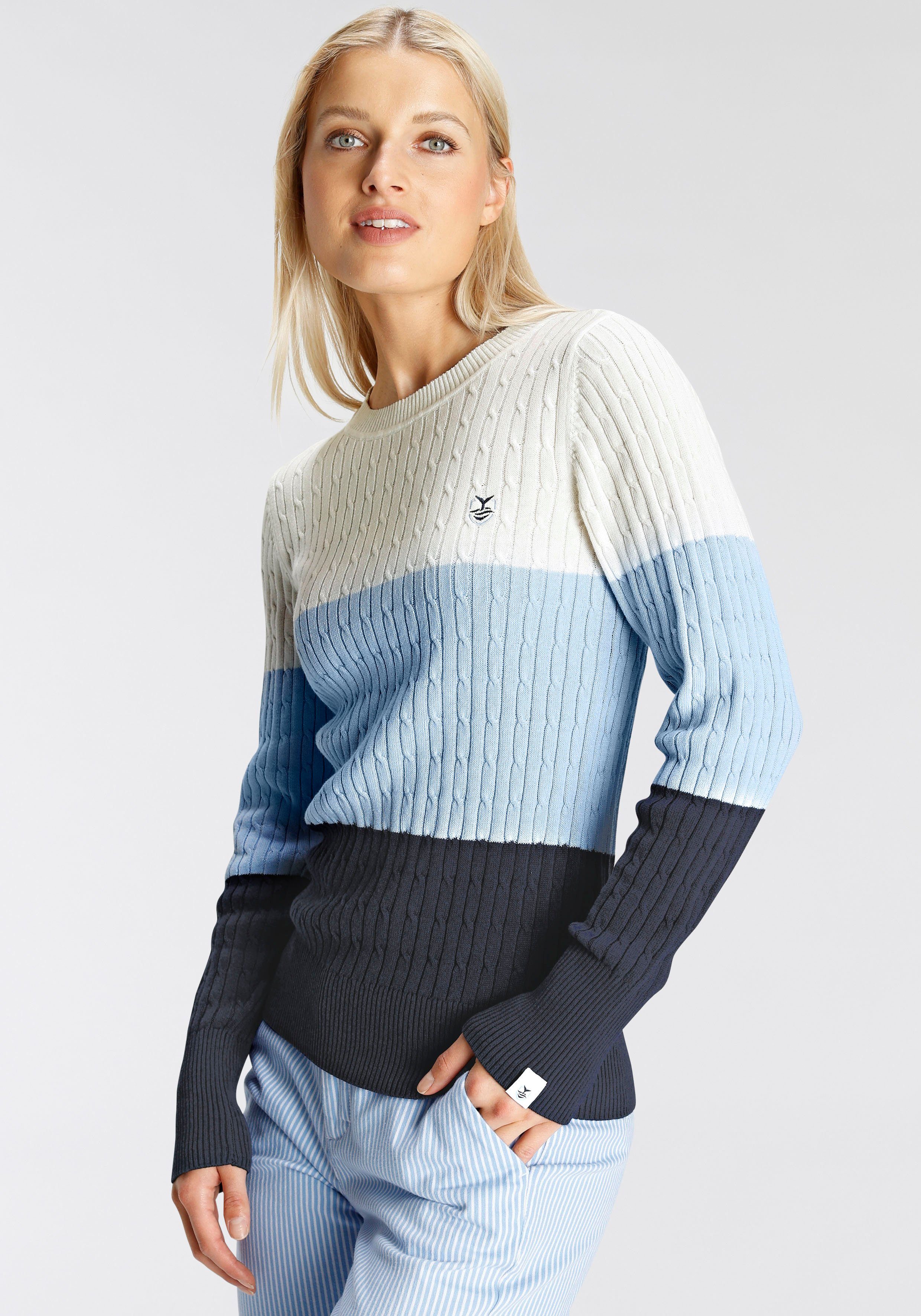 trendigen Zopfmuster im NEUE - DELMAO MARKE! Strickpullover durchendem Colourblocking mit