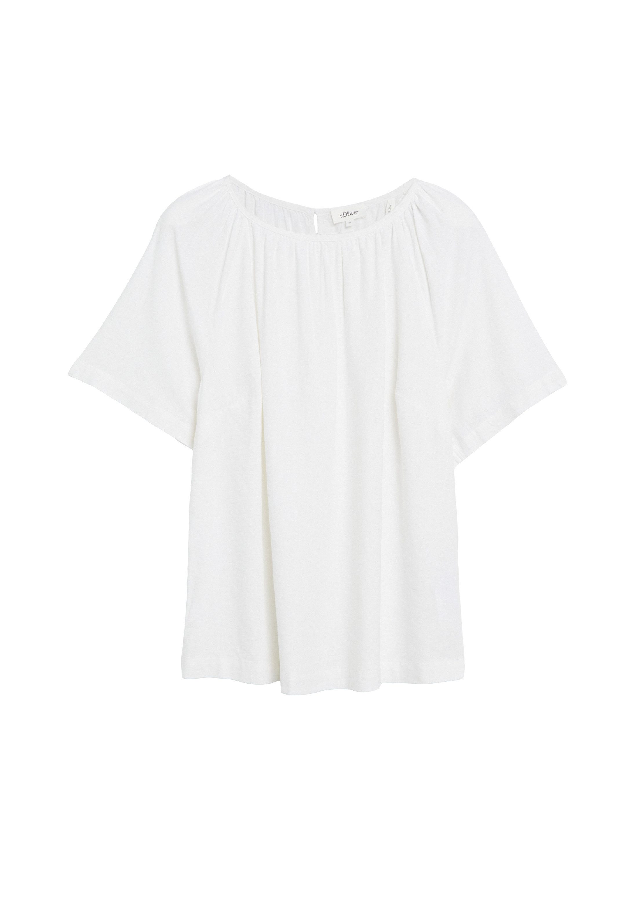 s.Oliver Kurzarmbluse Bluse Leinenmixbluse mit Raffungen