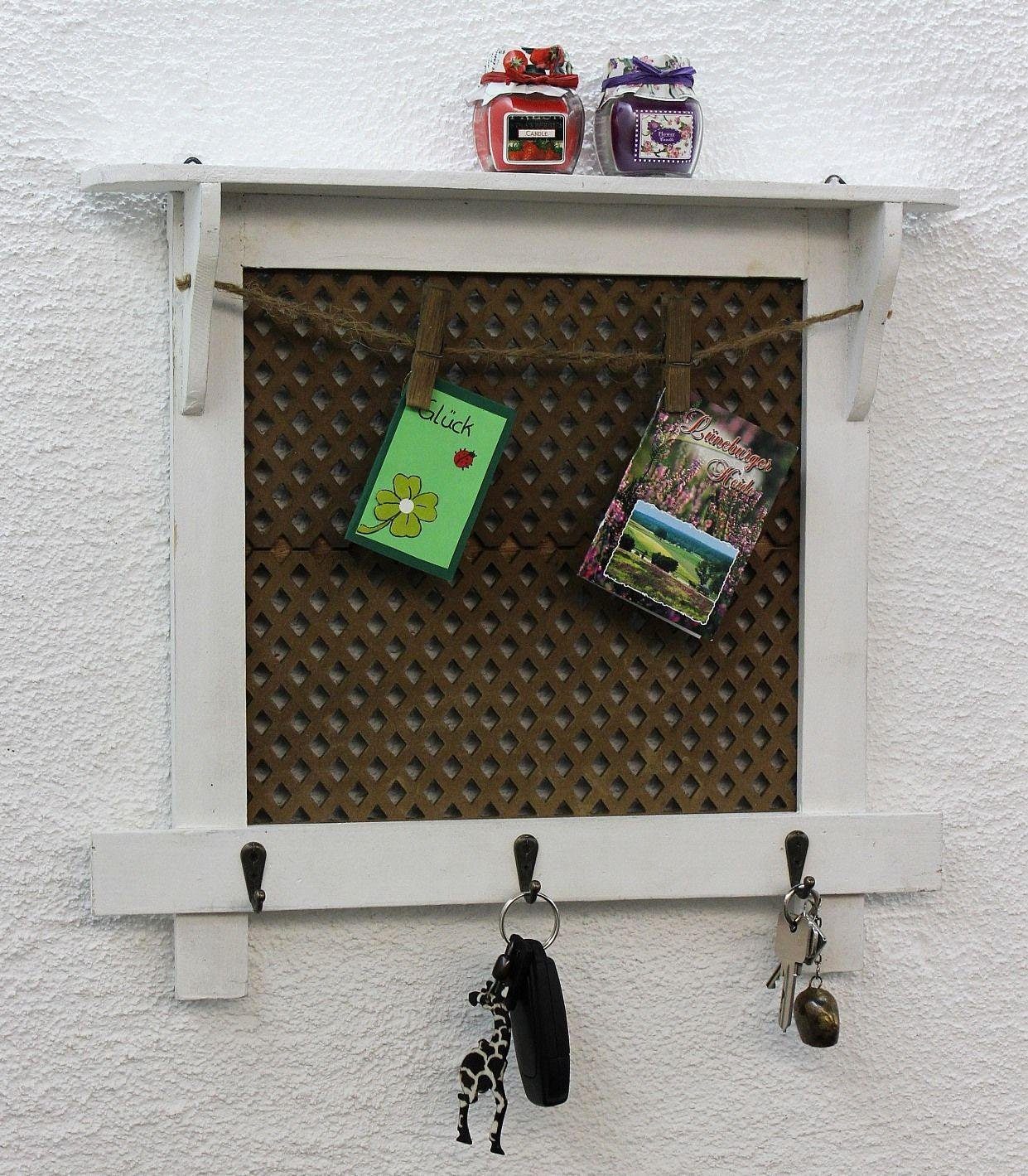 Vintage Schlüsselkasten Schlüsselboard Holz Shabby DanDiBo Chic Memoboard DanDiBo mit 12047 Pinnwand Briefablage Wandorganizer Schlüsselbrett Weiß Ablage