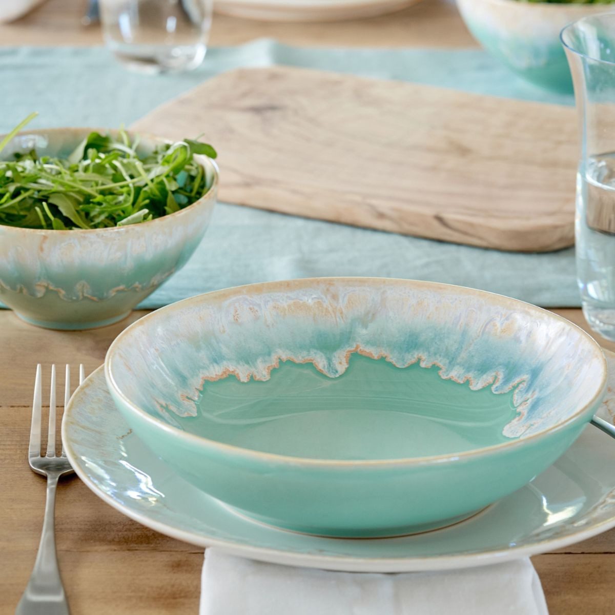 Costa Nova Suppenteller Taormina Aqua, Teller für Suppe oder Pasta, 21,5 cm, Casafina, (1 St), Hohe Brenntemperaturen, porenfrei hygienisch, wärmeschockbeständig