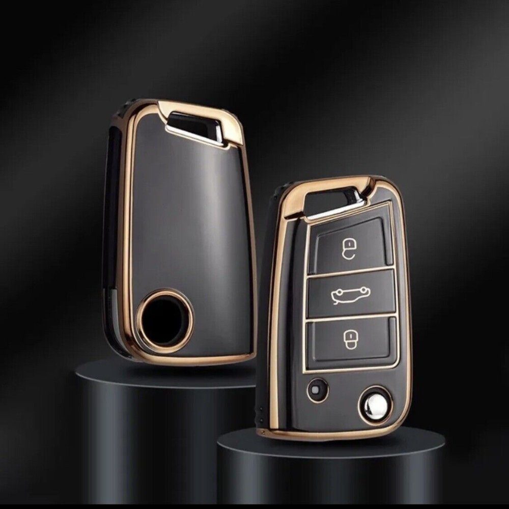 Autoschlüssel Cover Schlüsseltasche für VW Keyscover Hülle Schwarz/Gold VW Schlüsselbox Schlüsselhülle