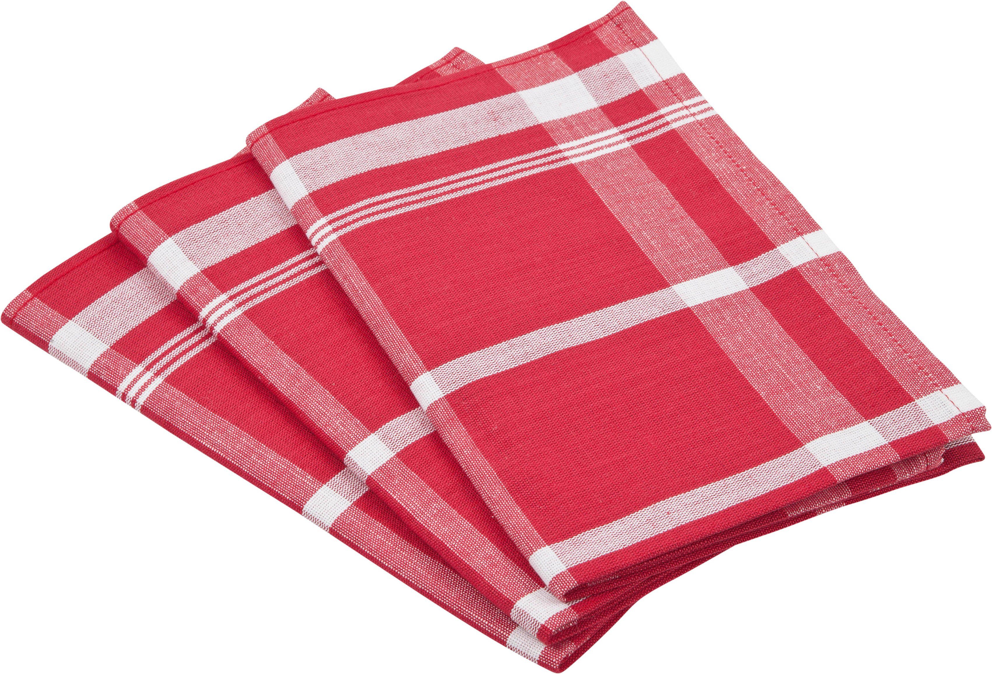 ROSS Geschirrtuch Exclusiv, (Set, 3-tlg), Blockkaro, 50% Baumwolle, 50% Leinen, 50x70 cm rot