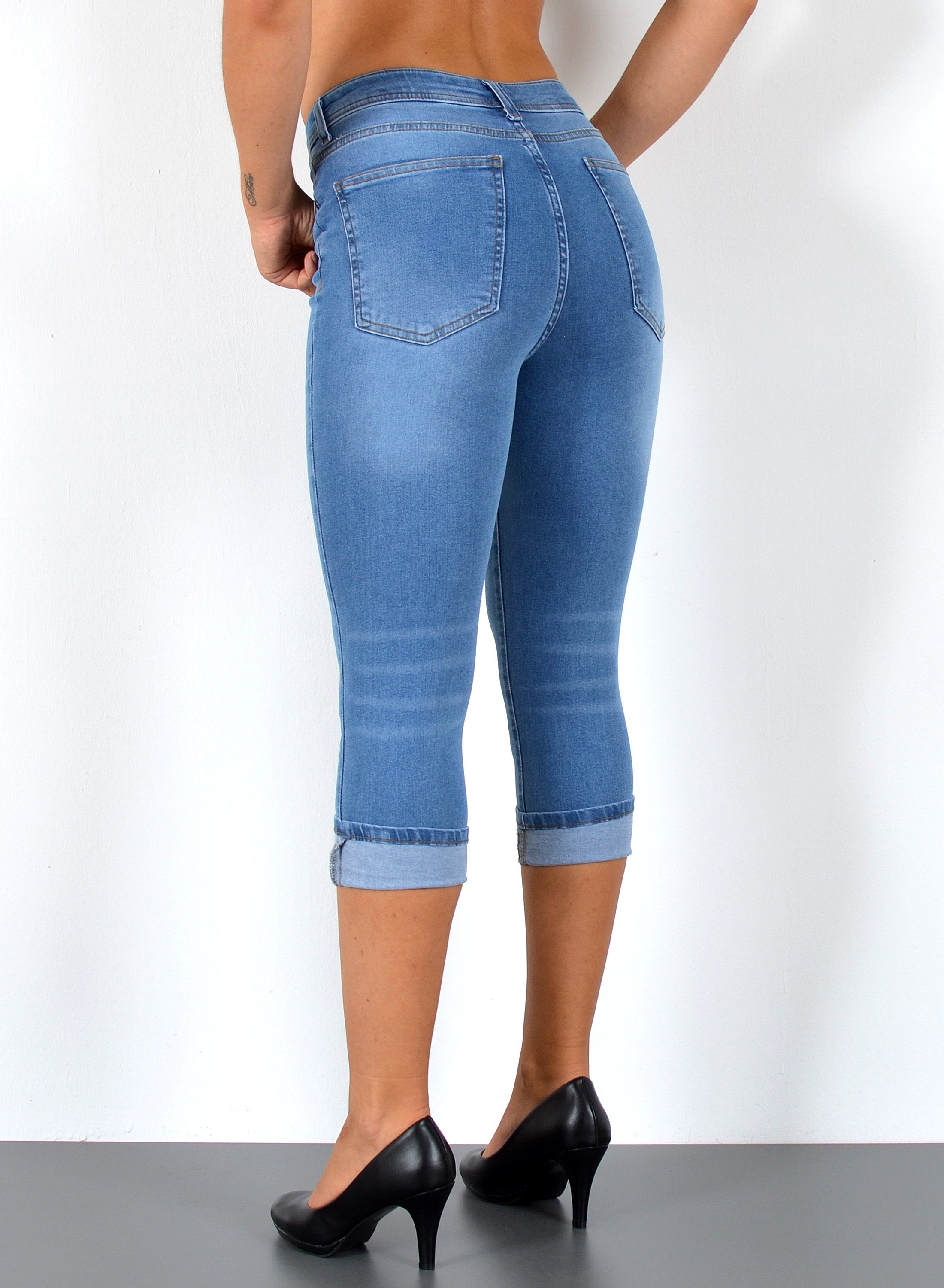 ESRA Caprijeans Sommer Hose Damen Capri Jeans High Waist kurze Jeans bis Übergröße C21 Damen Capri Jeans High Waist 3/4 Jeans Damen Stretch Jeanshose Shorts
