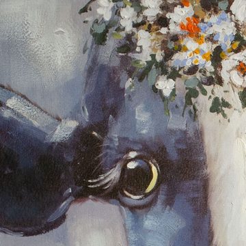 LC Home Ölbild Ölbild Kuh mit Blumen& Gras 100x100 cm