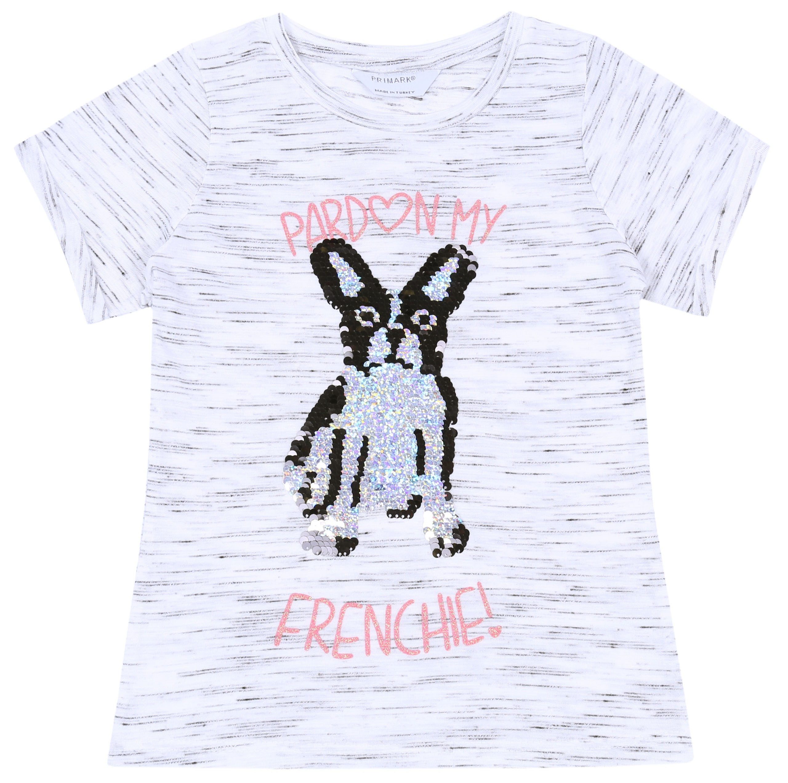 Kurzarmbluse Schwarz-weißes Hemd/T-Shirt mit Sequin-Art Paillettenbild 6-7 Jahre