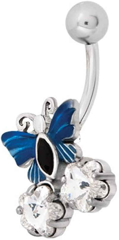 Karisma Bauchnabelpiercing Karisma Bauchnabel Piercing Schmetterling 316L Edelstahl - Zirkonia Steine mit Enemal Motiv Blau