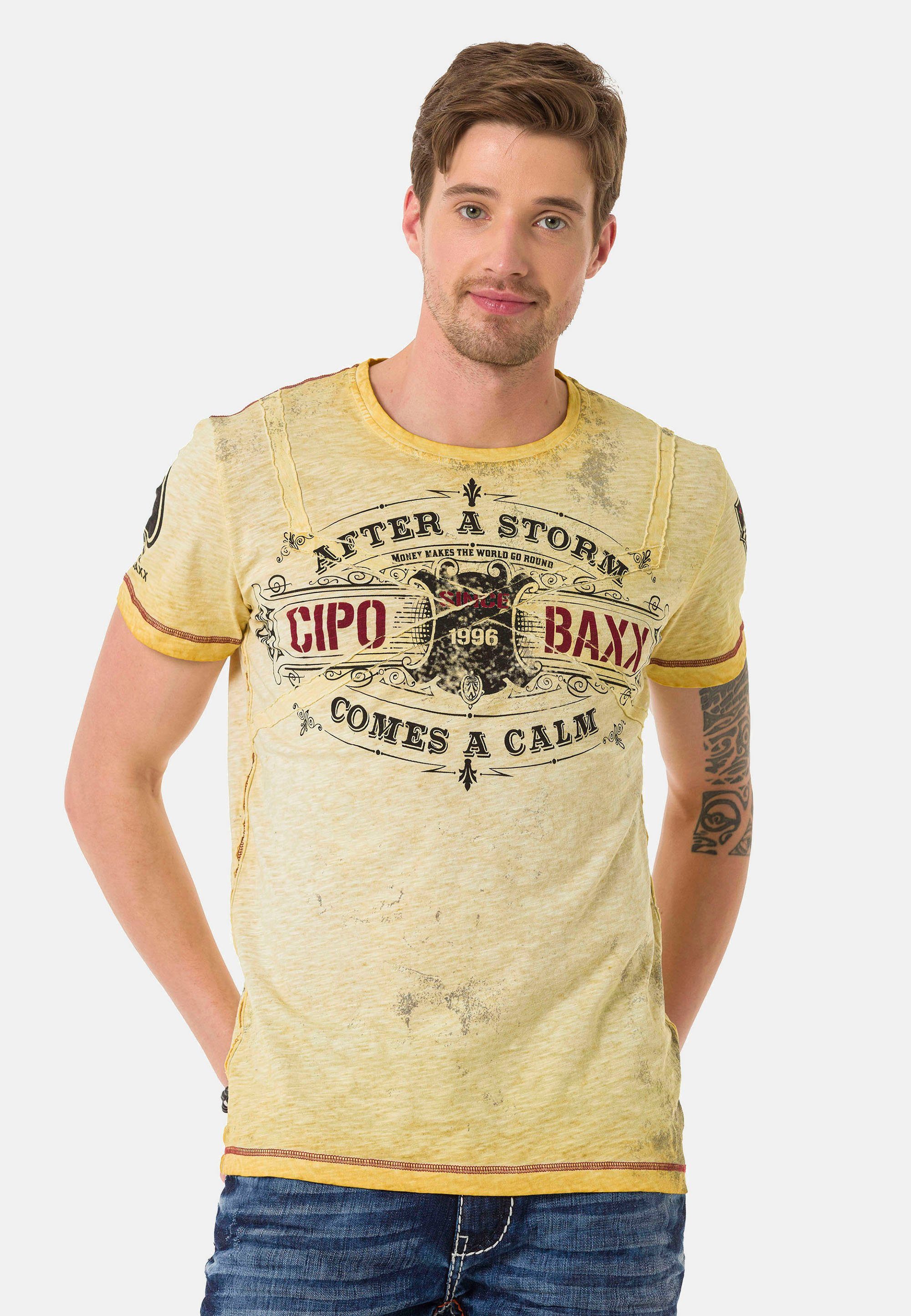 Cipo & Baxx T-Shirt im VintageLook gelb