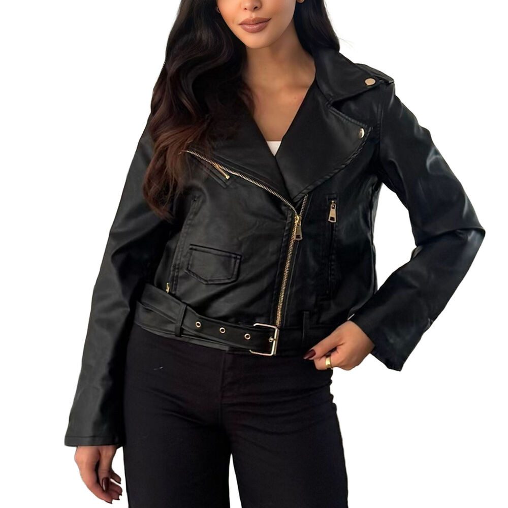 Ital-Design Lederimitatjacke Moderne Bikerjacke aus Kunstleder für Damen (90764011) Bikerjacke in Schwarz