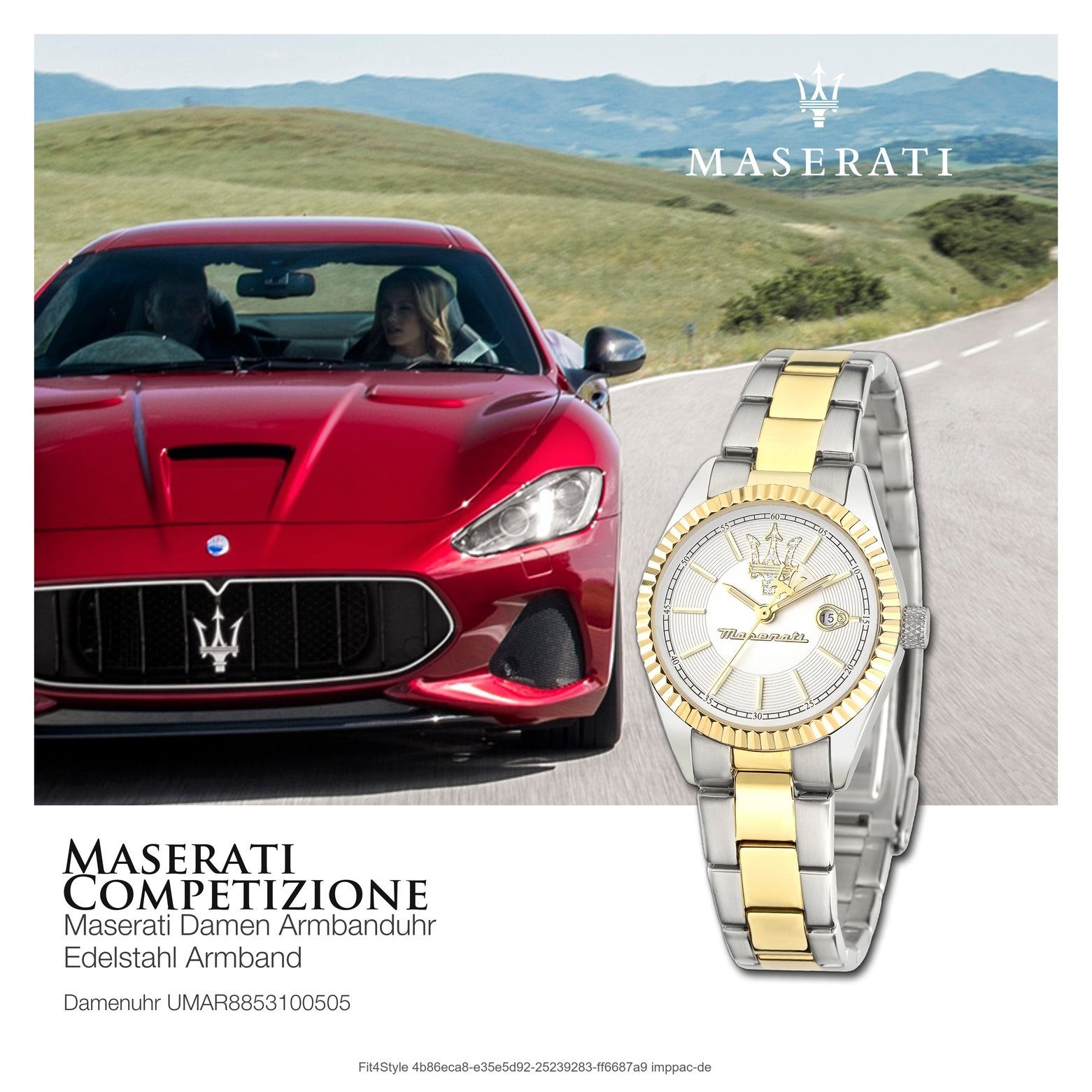 Quarzuhr groß MASERATI (ca. Italy Damenuhr rund, Damenuhr Maserati Made-In Edelstahlarmband, COMPETIZIONE, 39x31,3mm)