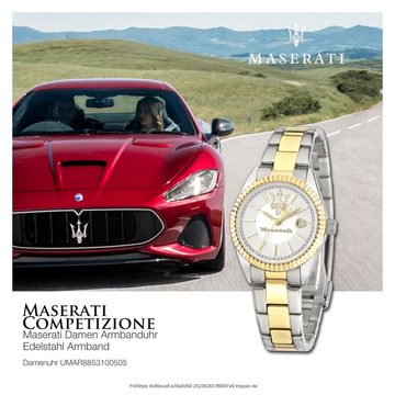 MASERATI Quarzuhr Maserati Damenuhr COMPETIZIONE, Damenuhr rund, groß (ca. 39x31,3mm) Edelstahlarmband, Made-In Italy