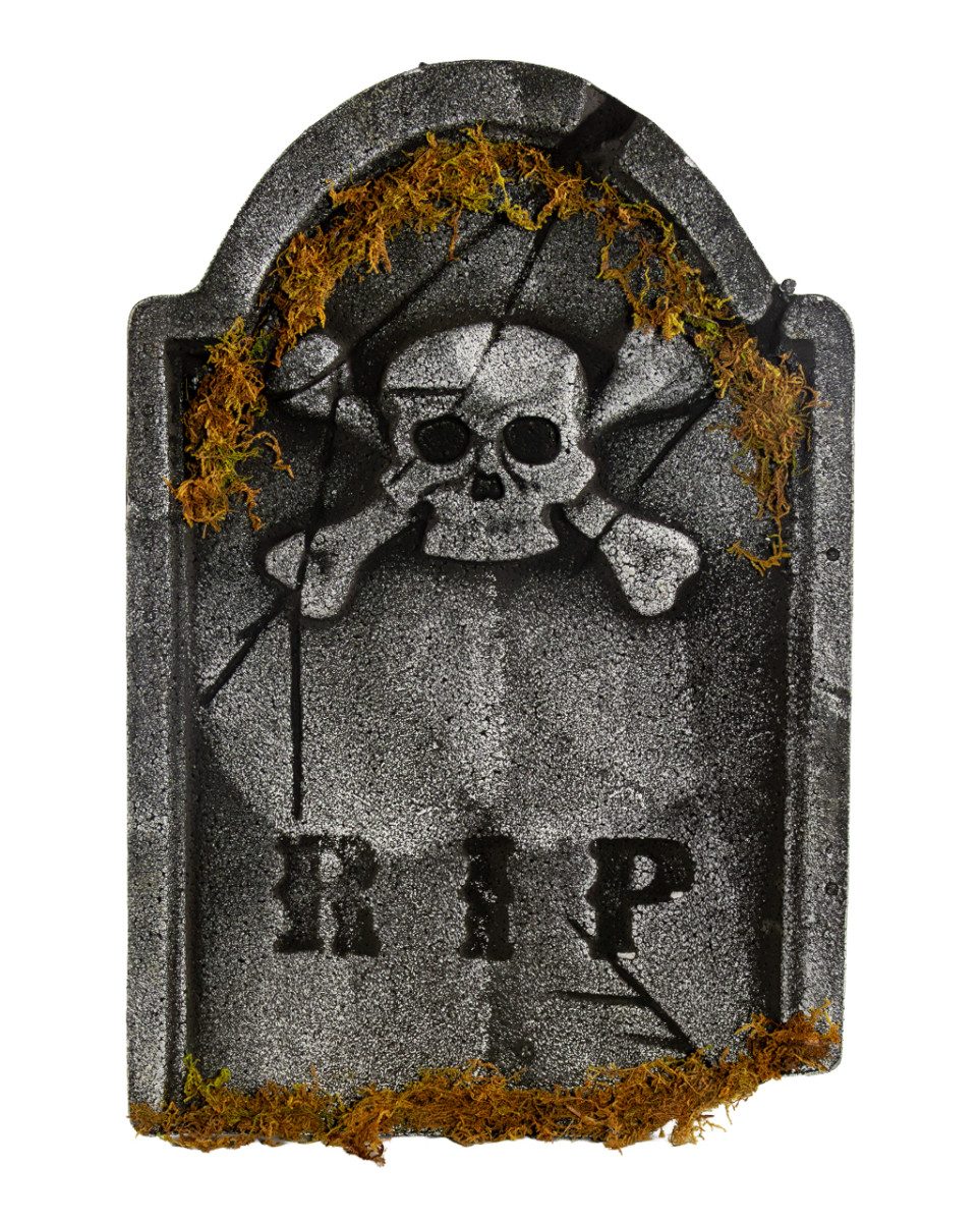 Dekoobjekt R.I.P. Grabstein mit Totenschädel, Knochen-Kreuz &