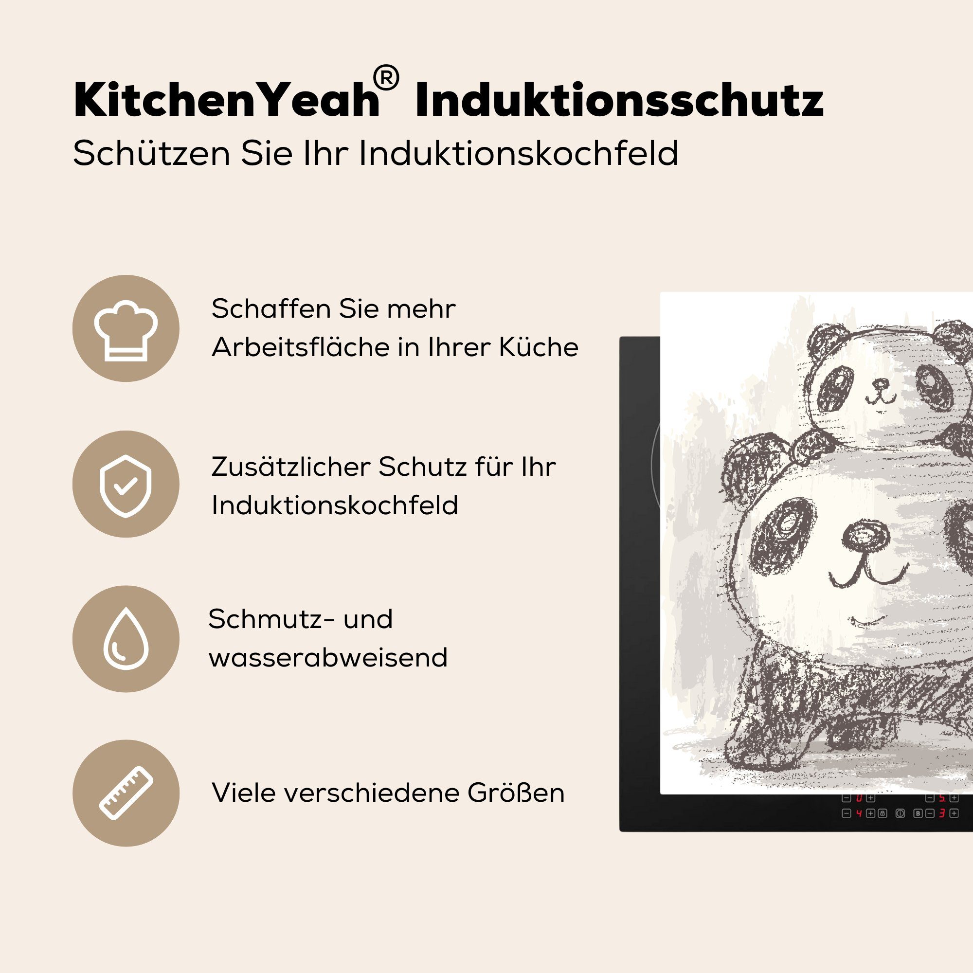 Kind tlg), Vinyl, - 78x78 MuchoWow Panda - für Arbeitsplatte küche cm, Herdblende-/Abdeckplatte Ceranfeldabdeckung, Mutter, (1