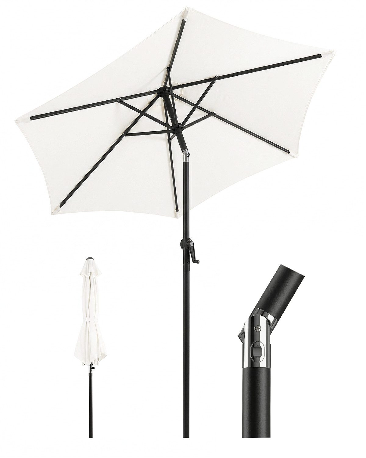 Sonnenschirm ø 200/270/300 cm Gartenschirm Rund, Marktschirm Knickbar, mit Kurbel