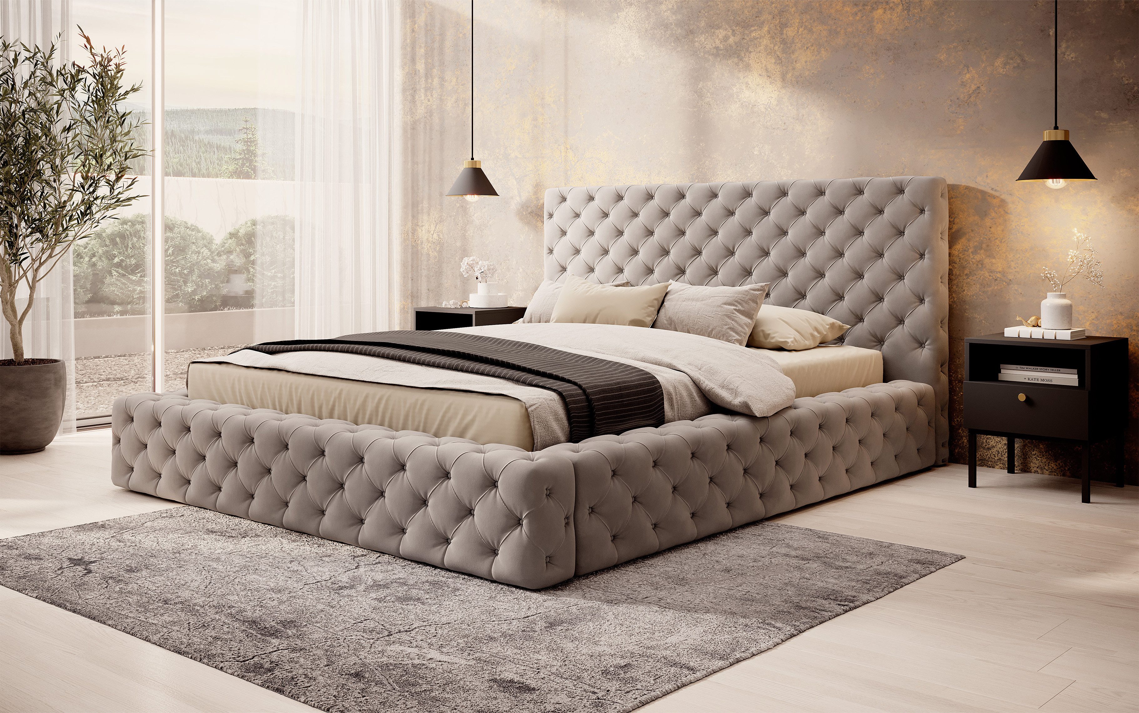 yourhouse24 Polsterbett Princce Chesterfield Bett (Bettgestell inkl. Lattenrost), hoch gepolstertes Kopfteil mit dekorativen Nähten, elegantes Design