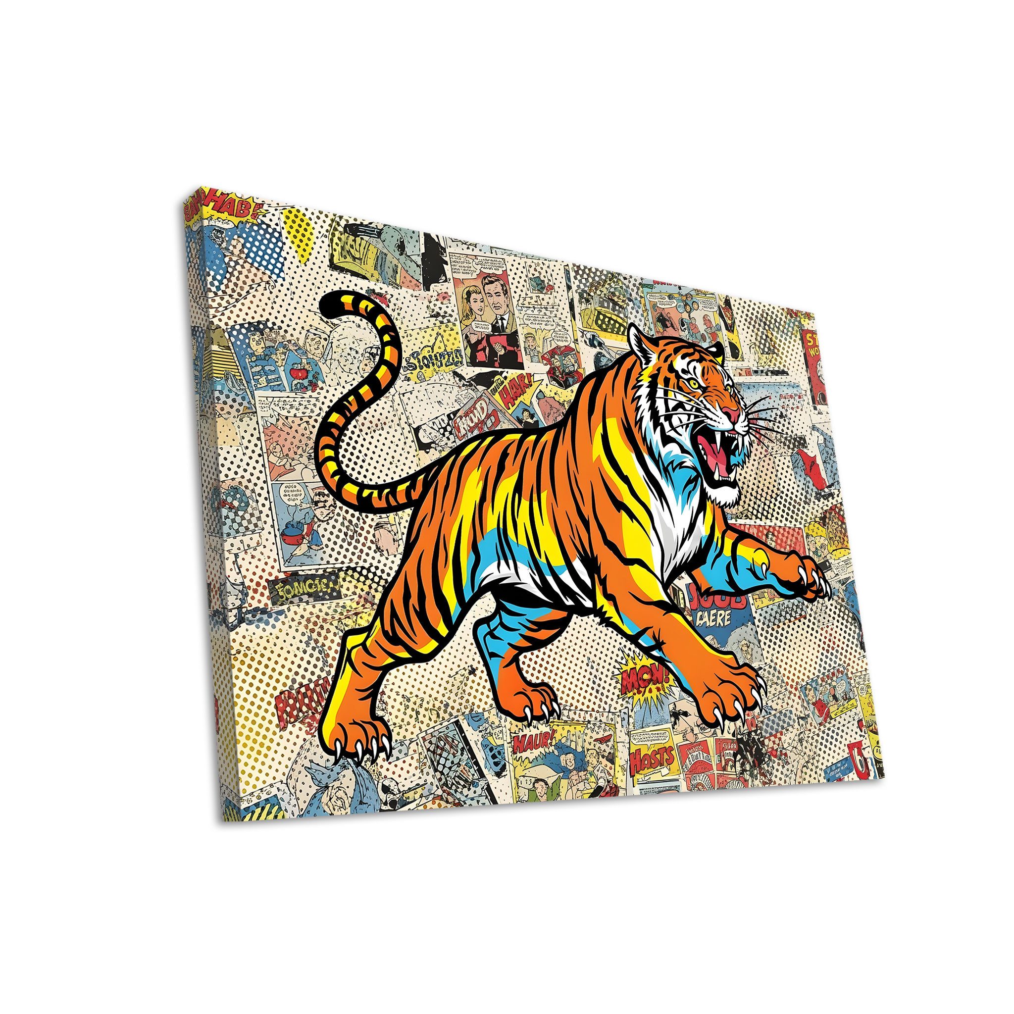 Hustling Sharks Leinwandbild Pop-Art-Bild als XXL Leinwandbild "Tiger im Pop-Art-Stil", in 5 unterschiedichen Größen verfügbar