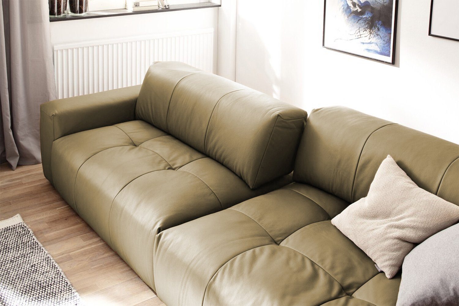 3-Sitzer KAWOLA Big Farben PALACE, mit versch. oliv Leder Sitztiefenverstellung Sofa