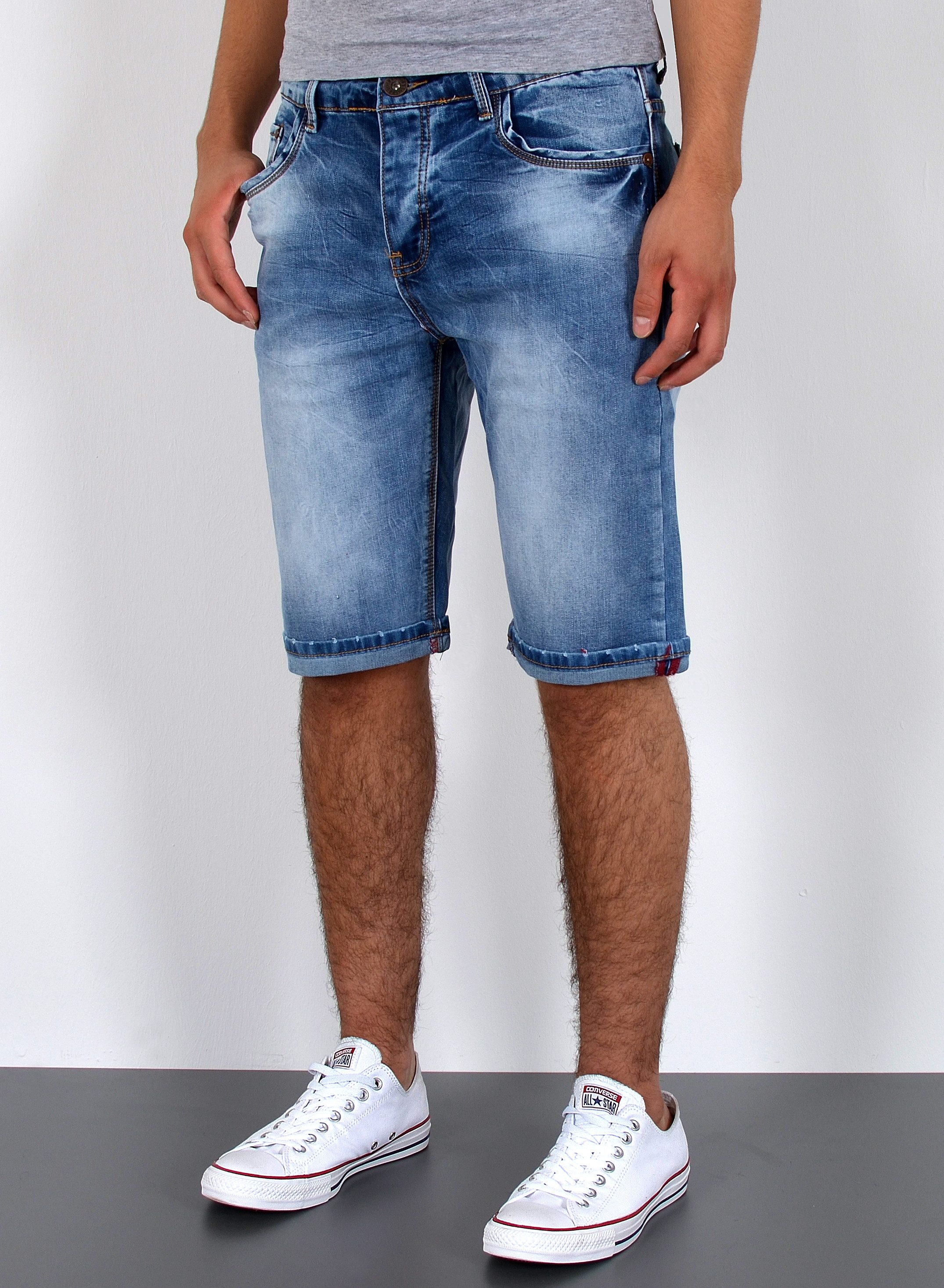 ESRA Jeansshorts Herren Jeans Shorts Hose Herren kurze Jeans Hose mit 5 Pocket Jeans Shorts Herren kurze Jeans Sommer Hose Jeans Herren Stretch