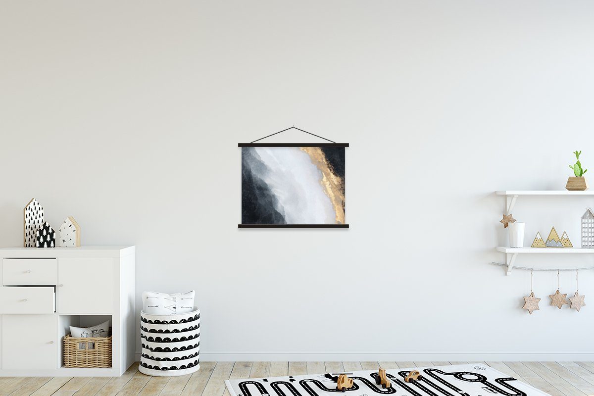 MuchoWow Poster Abstrakt Marmor, Farbe - - schwarz Textilposter Holzleisten, St), schwarz | - Magnetische - Schwarz Eichenholz, Posterleiste, (1 Gold