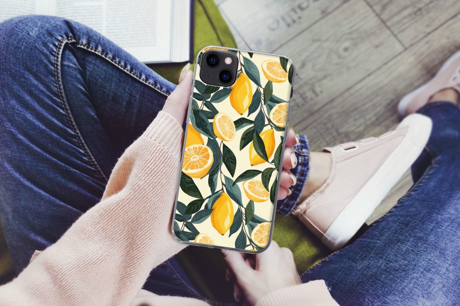 MuchoWow Handyhülle für Apple iPhone 13 mini Zitronen - Früchte - Blätter - Gelb - Grün -, Smartphone-Bumper, Print, Handy Schutzhülle Dünn