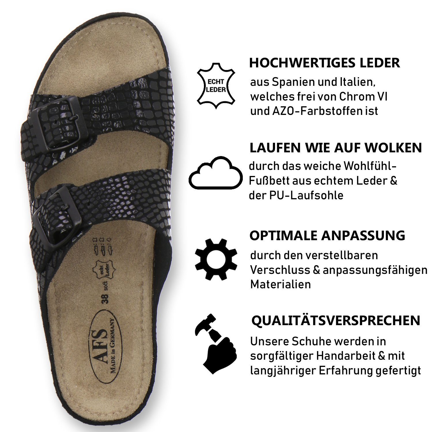 AFS-Schuhe 2099 Keilpantolette für Damen aus Leder mit Absatz, Made in  Germany