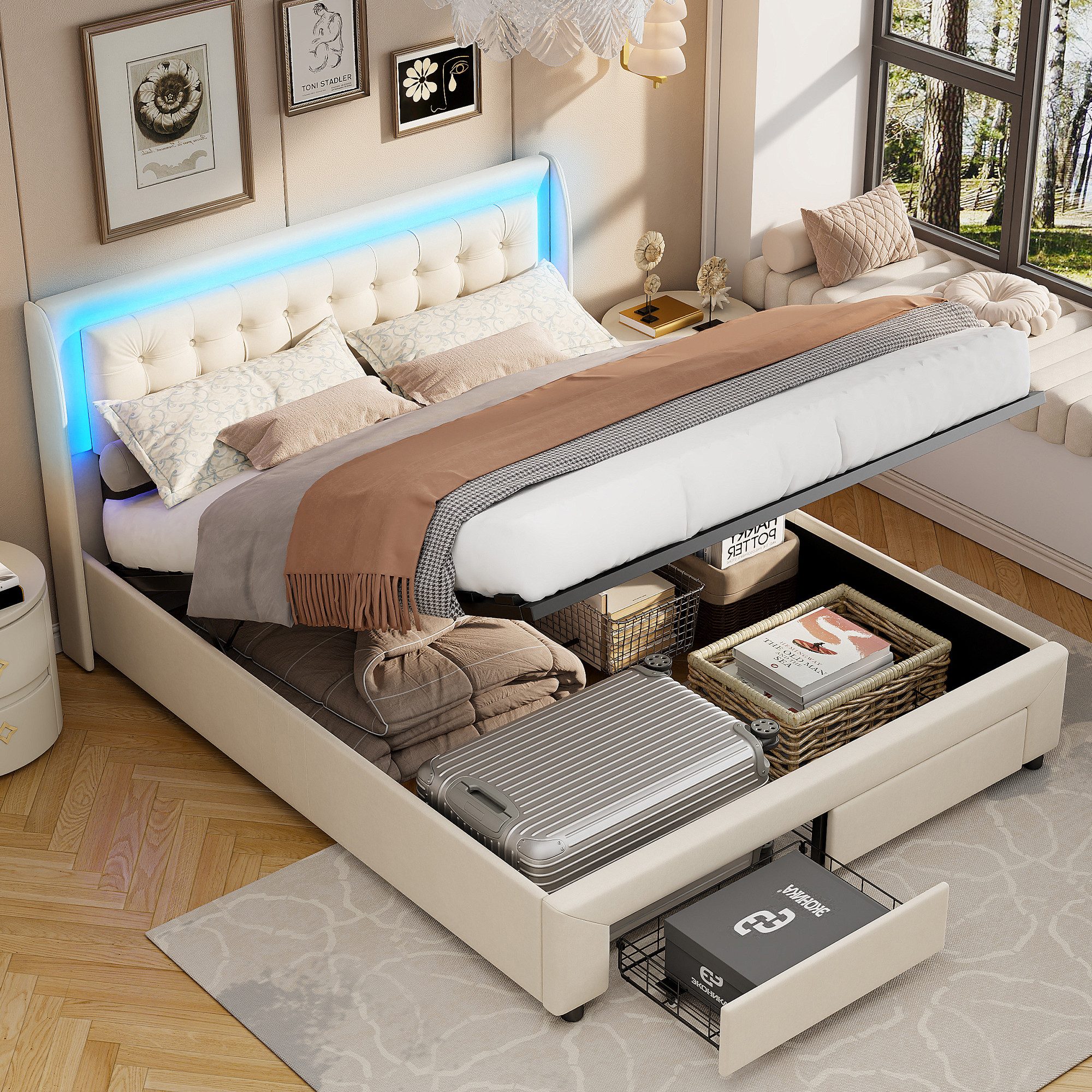 Furnishings Home Polsterbett Stauraumbett Doppelbett inkl. LED & Stauraum ( günstig online kaufen