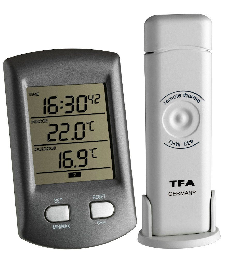 TFA Dostmann Raumthermometer Funkthermometer Ratio TFA 30.3034 Funkuhr digital Thermometer