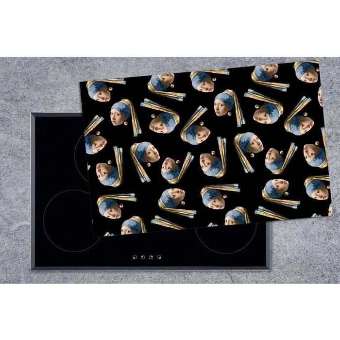 MuchoWow Herdblende-/Abdeckplatte Mädchen mit Perlenohrring - Muster - Vermeer Vinyl (1 tlg) induktionskochfeld Schutz für die küche Ceranfeldabdeckung VQ12671