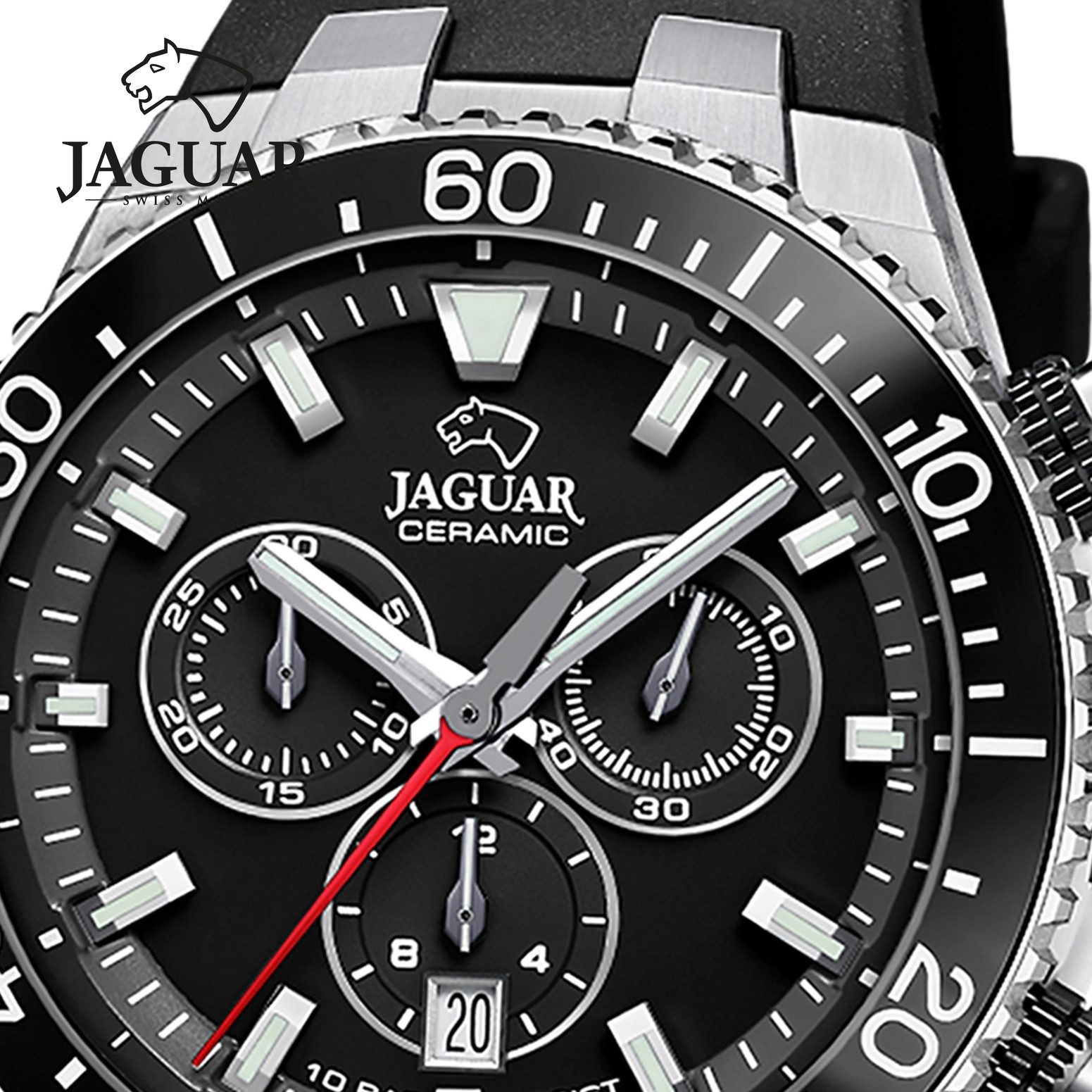 JAGUAR Chronograph Jaguar Herrenuhr Silikon schwarz Jaguar, (Chronograph), Herren Armbanduhr rund, Silikonarmband schwarz