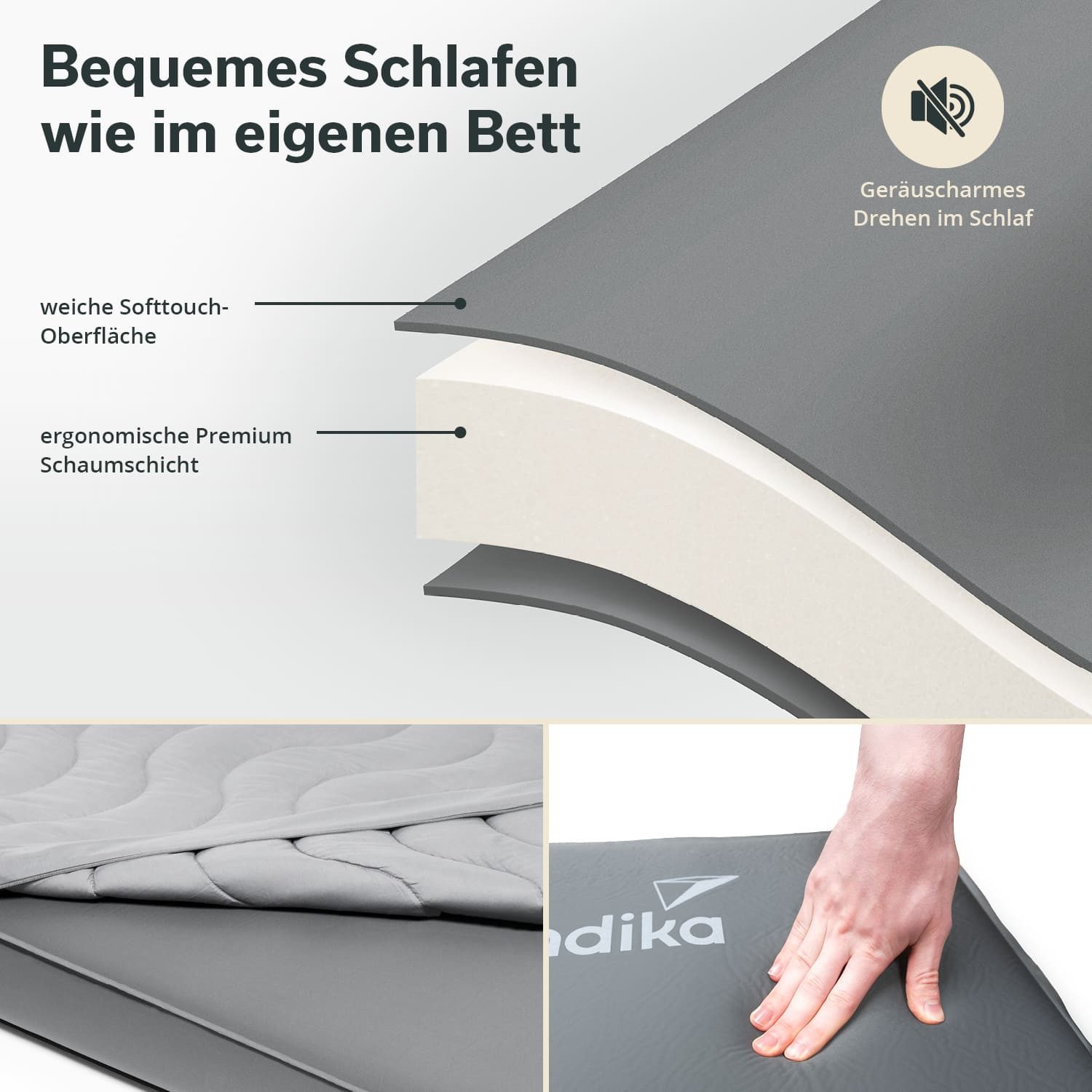 Skandika Luftmatratze Easy 3D Premium Flex, 1 Person, inklusive USB-Pumpe, Schaumstoff, (Tragetasche, Max. Benutzergewicht 150 kg, Gewicht 4,3 kg), Integrierte Pumpe, abnehmbar, wiederaufladbar, R-Wert: 12,3