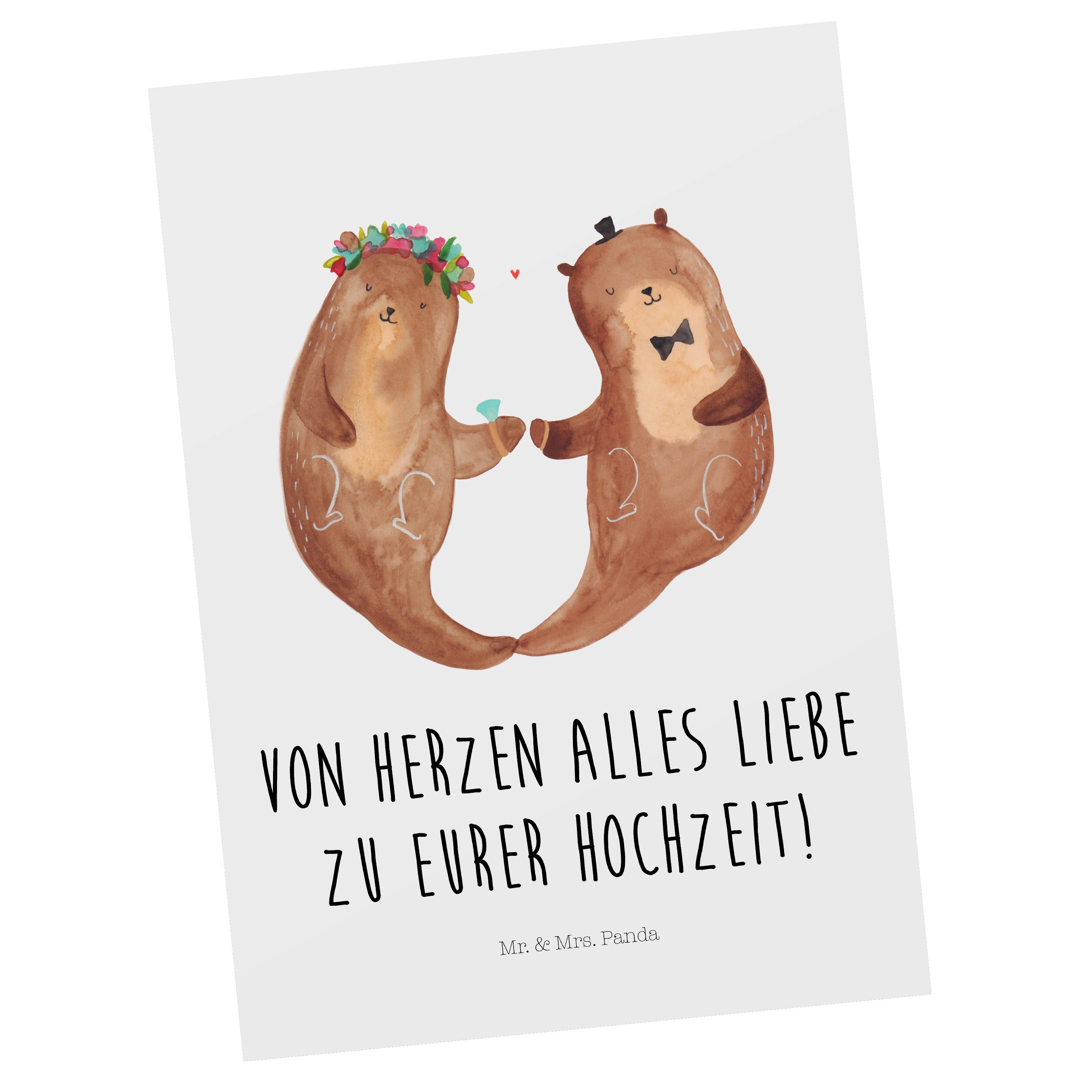 Mr. & Mrs. Panda Postkarte Hochzeitspaar Otter - Weiß - Geschenk, Geschenk zur Hochzeit, Geburts
