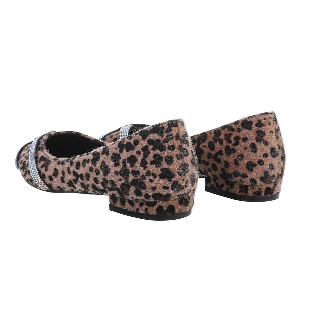 Ital-Design Damen Schlupfschuhe Freizeit Ballerina (82095465) Blockabsatz Klassische Ballerinas in Leo