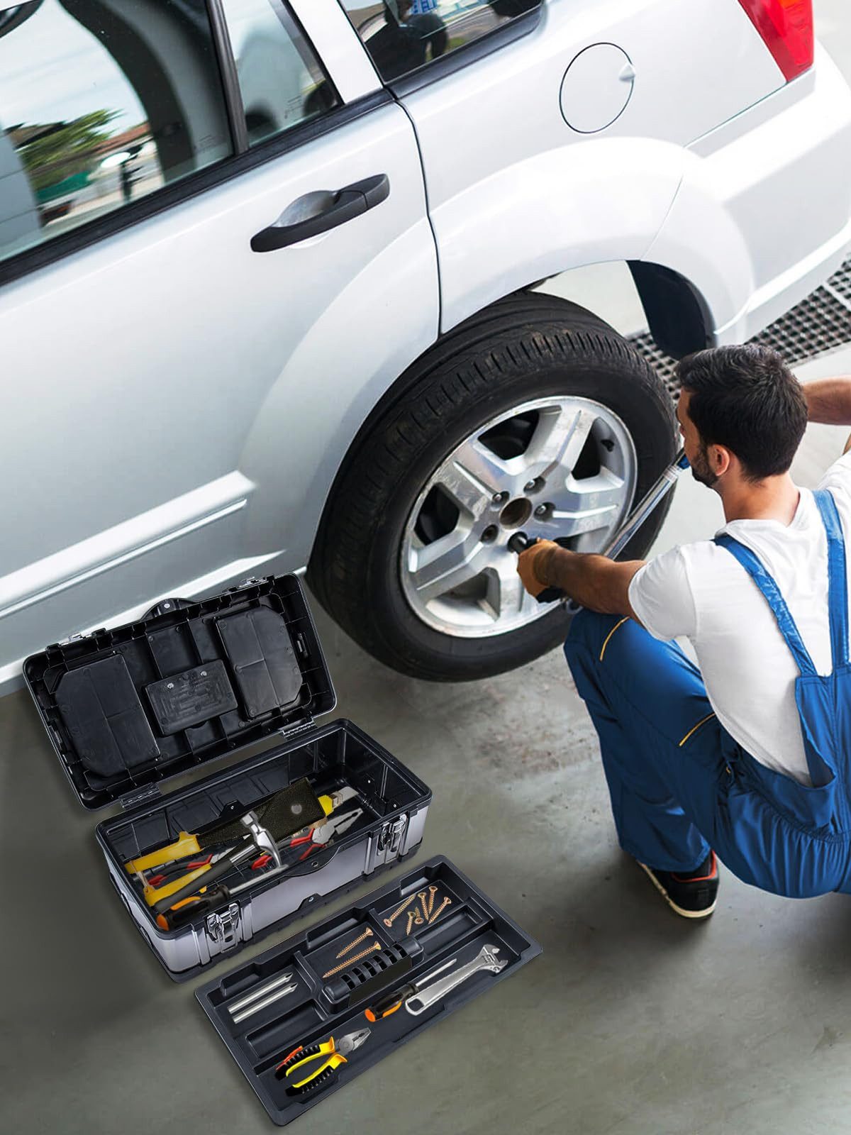 Youyijia Werkzeugbox Werkzeugbox Werkzeugkoffer leer Werkzeugkasten 17" 40 * 18 * 17cm