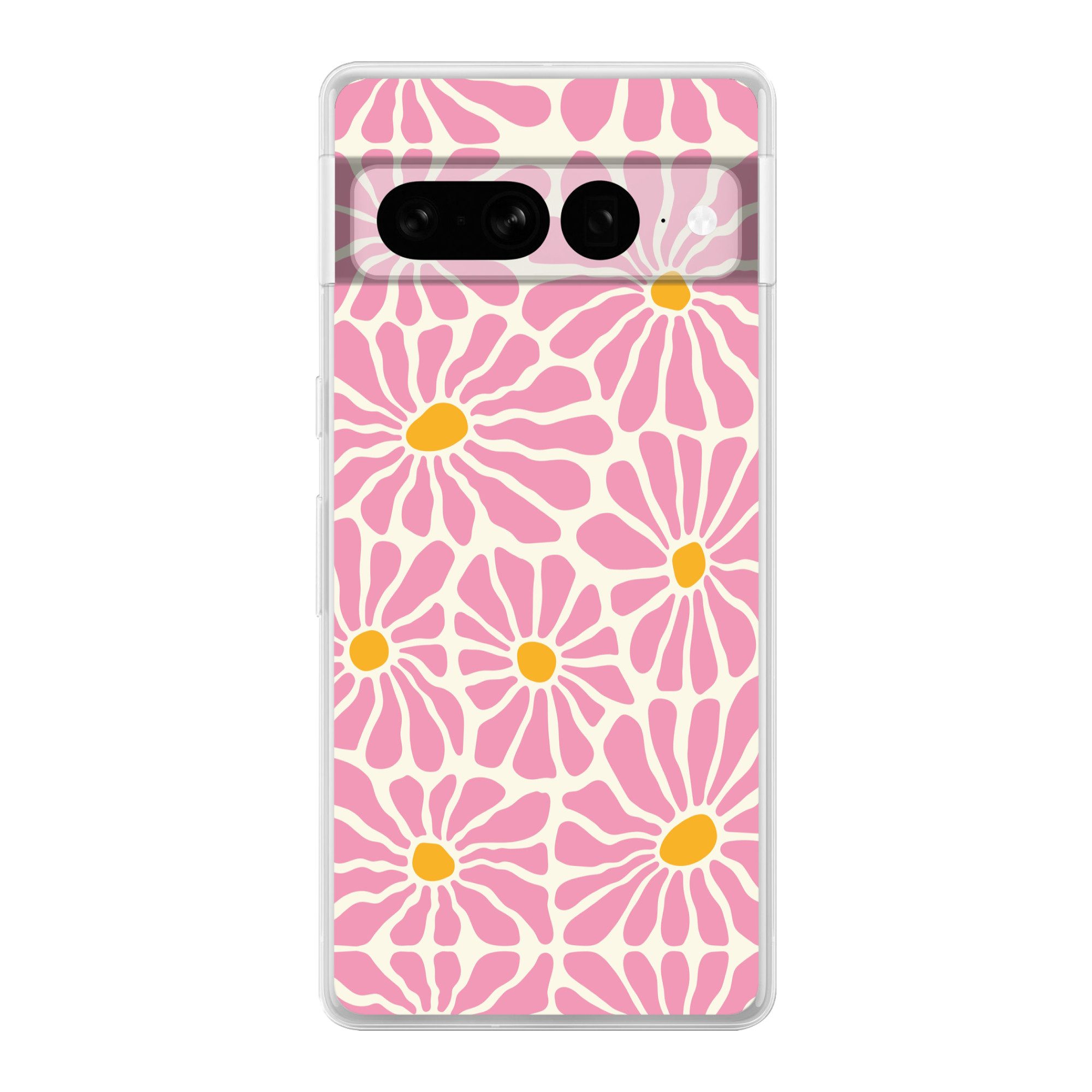 MuchoWow Handyhülle für Google Pixel 7 Pro Blumen - Muster - Rosa - Beige - Orange, Phone Case, Silikon, Schutzhülle Dünn