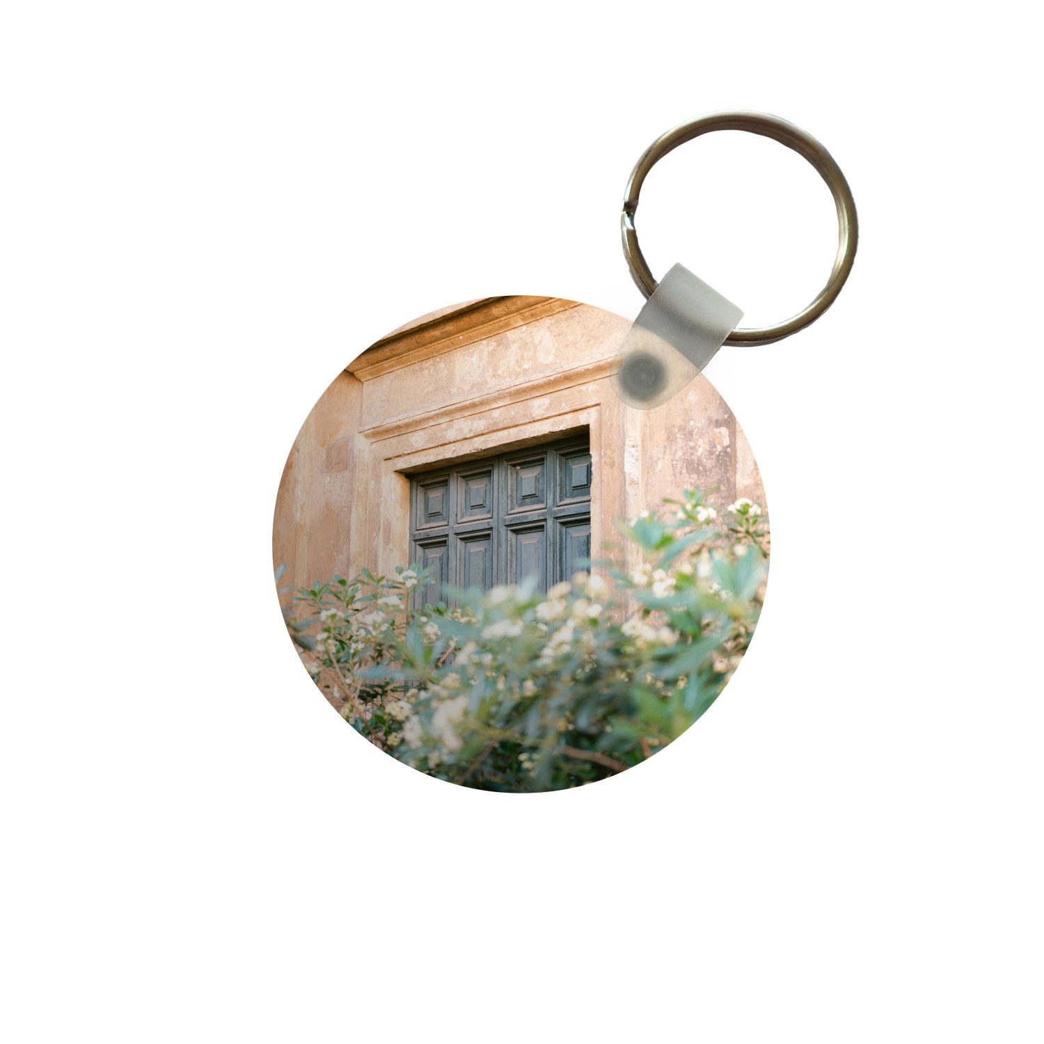 MuchoWow Schlüsselanhänger Architektur - Tür - Blumen - Grün - Vintage, Rund, Geschenk für Damen / Herren / Kinder mit Schlüsselring, 5x5 cm