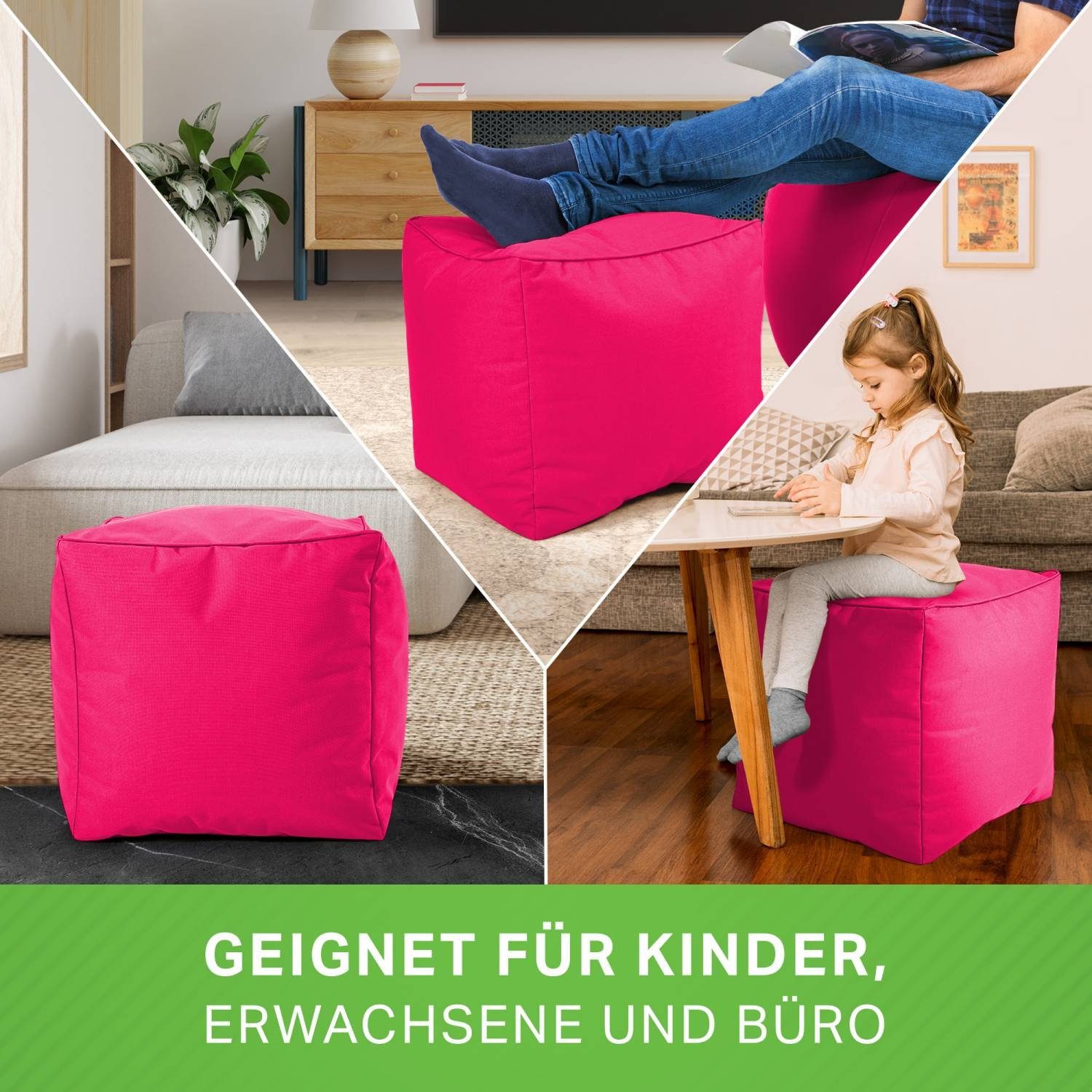 Sitzsäcke), für Fußkissen Erwachsene Füllung, und 40x40x40cm EPS-Perlen Bodenkissen Fußhocker Sitzhocker Kinder Sitzkissen für Pink Sitz-Pouf Green mit (Hocker Sitzsack - Cube Bean