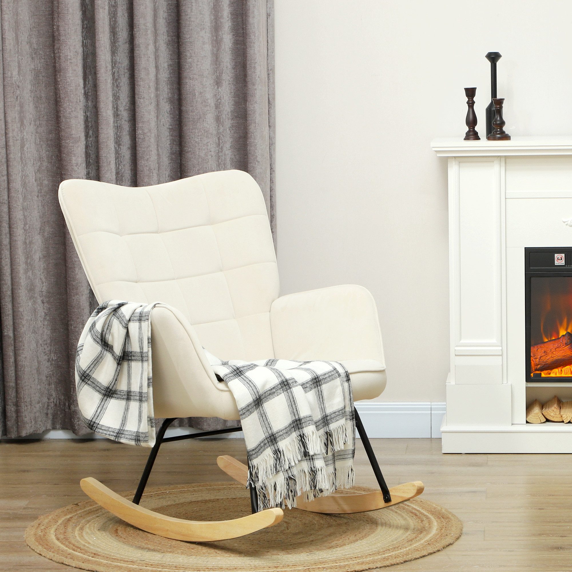 HOMCOM Schaukelstuhl Sessel mit Samtoptik, Armlehne, Holzkufen (Schaukelses günstig online kaufen